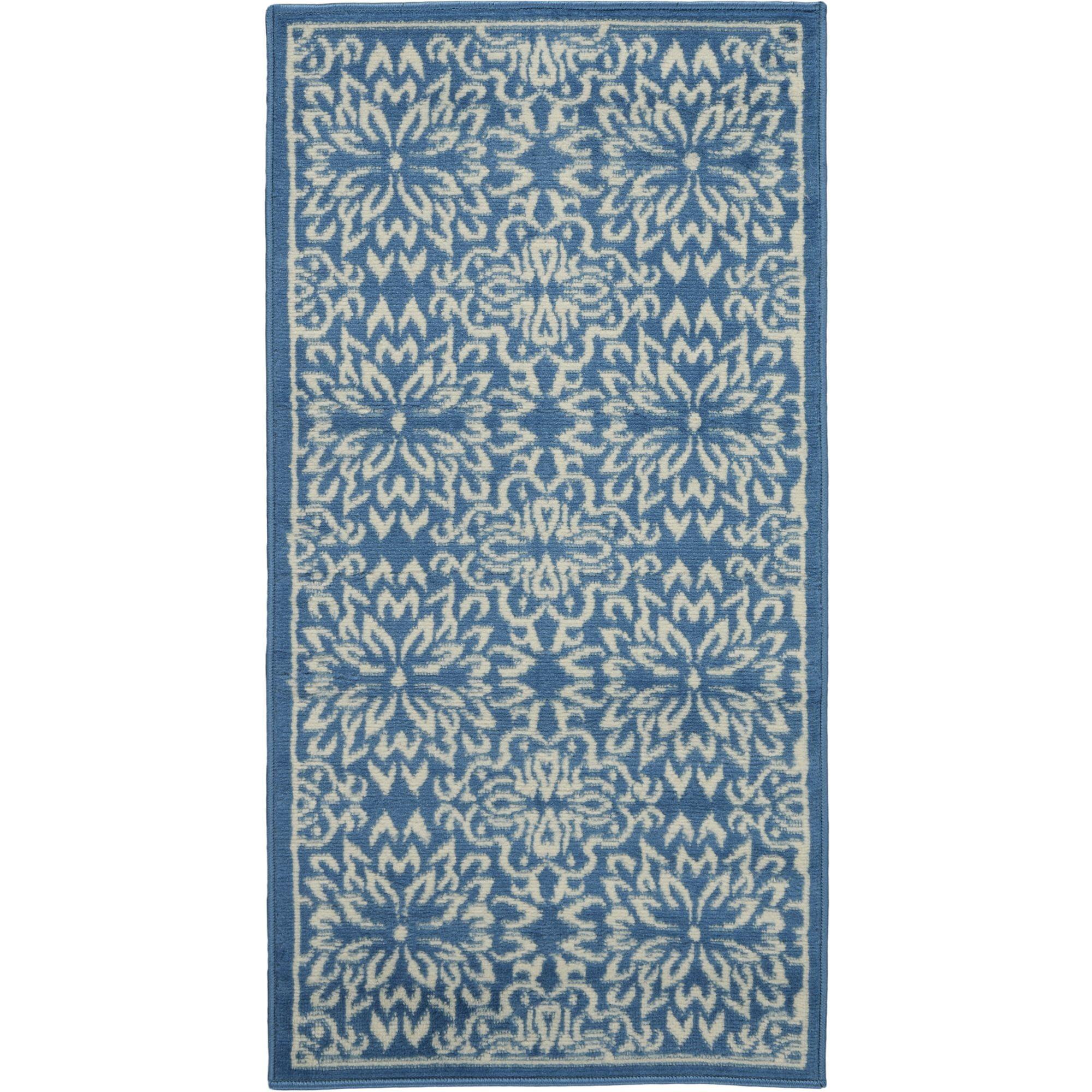 Nourison Jubilant Geometric Floral Ivory/Blue 2' x 4' Area Rug, (2' x 4')