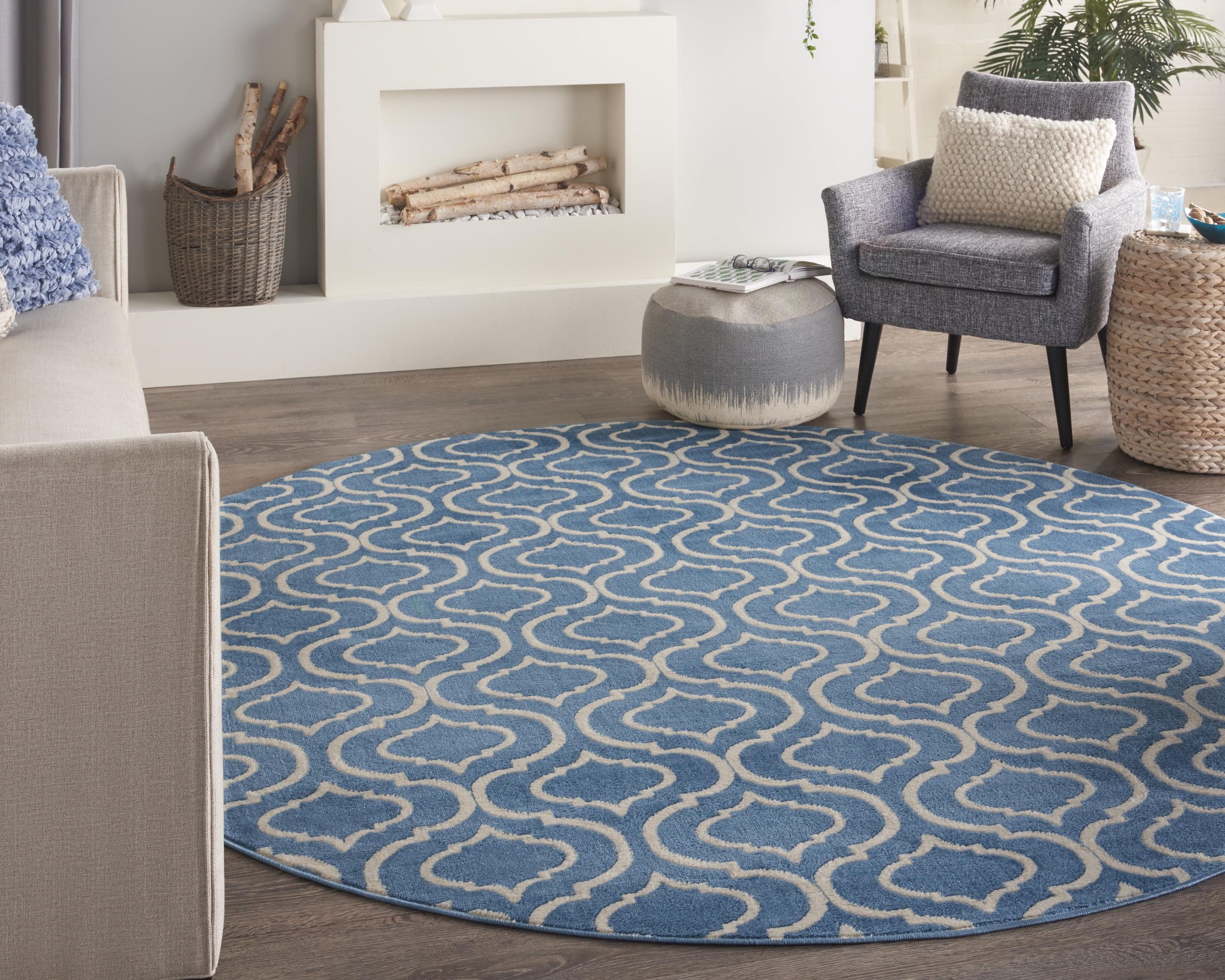 Nourison Jubilant Modern Moroccan Blue 8' x ROUND Area Rug, (8' Round)