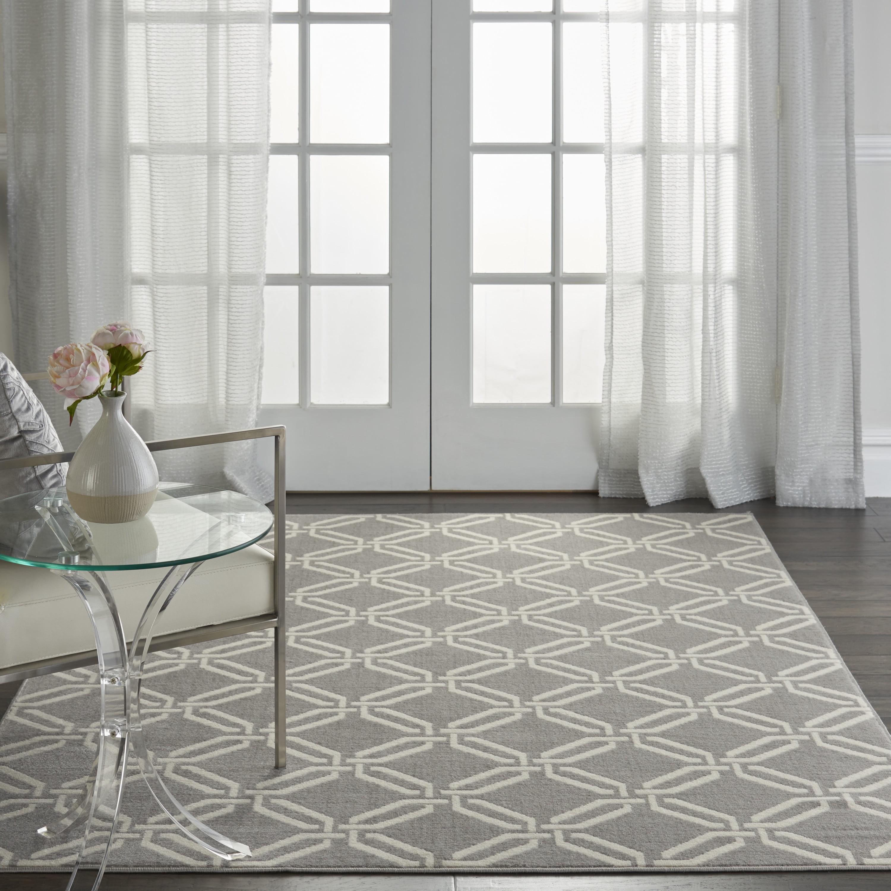 Trellis Chic Gray Synthetic 5' x 7' Hand-Knotted Area Rug