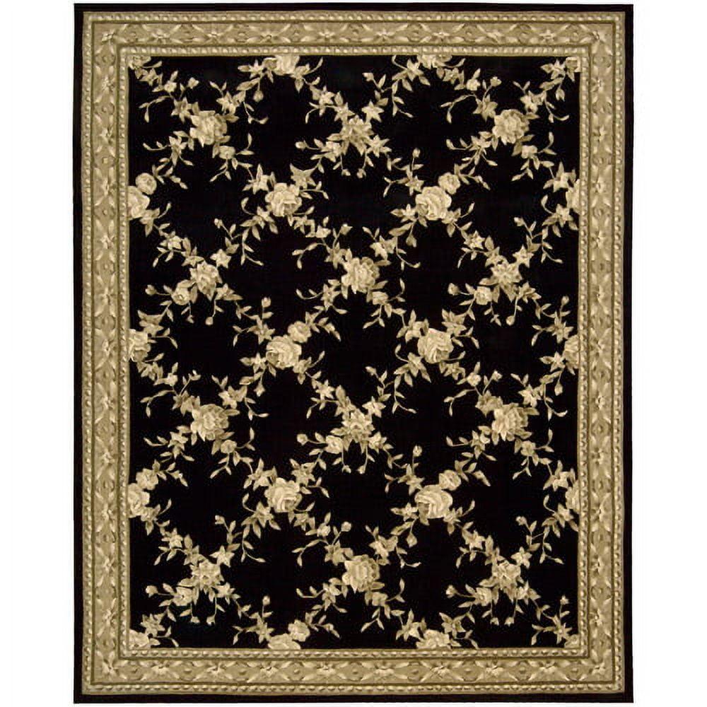 Handmade Black Floral Wool Rectangular Area Rug