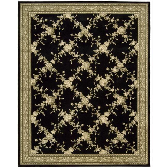 Handmade Black Floral Wool Rectangular Area Rug