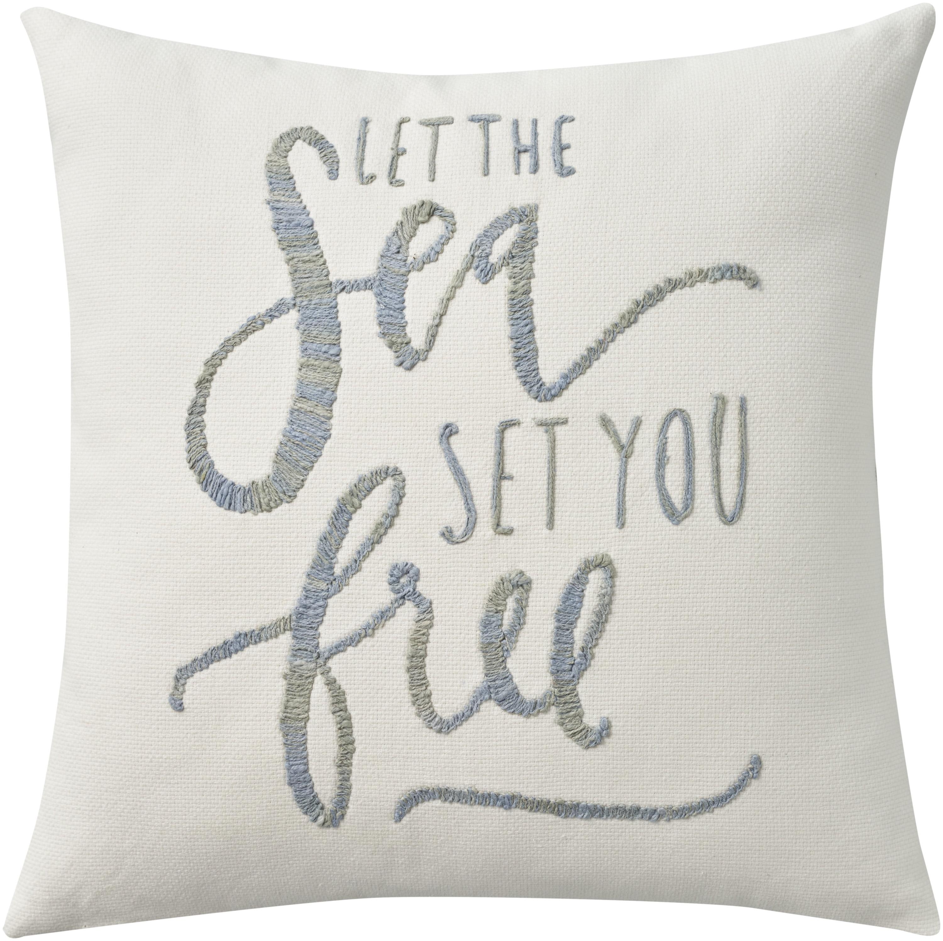 White Cotton Embroidered Coastal Euro Pillow Cover