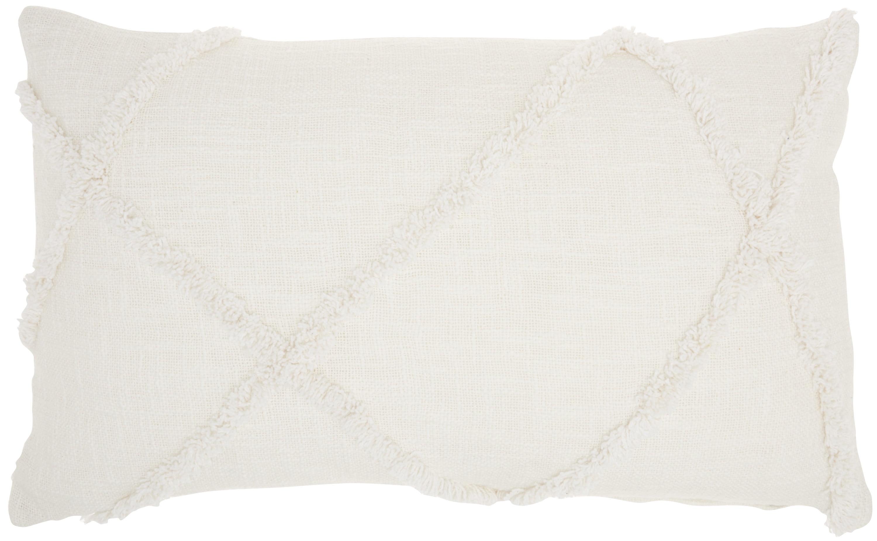 14"x24" Oversized Distressed Diamond Lumbar Throw Pillow White - Mina Victory: Cotton Fabric, Indoor Use, Zippered