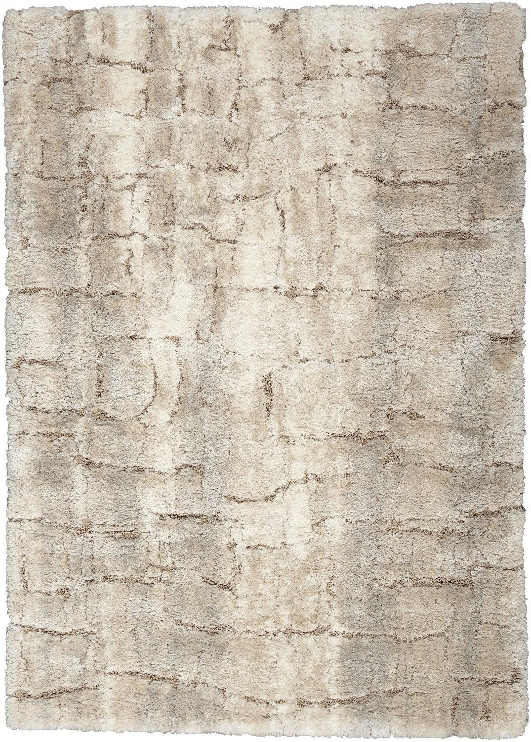 Ivory Beige Abstract Shag 5' x 7' Synthetic Area Rug