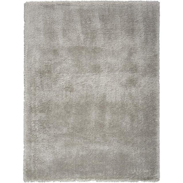 Nourison Luxurious Shag Silver 4' x 6' Area Rug, Solid, Plush, Bed Room, Living Room, Dining Room, Kitchen, Easy Cleaning, Non Shedding,