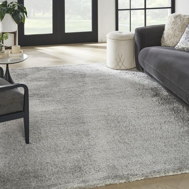 Nourison Luxurious Shag Silver 6'7" x 9'2" Area Rug, Solid, Plush, Bed Room, Living Room, Dining Room, Kitchen, Easy Cleaning, Non Shedding