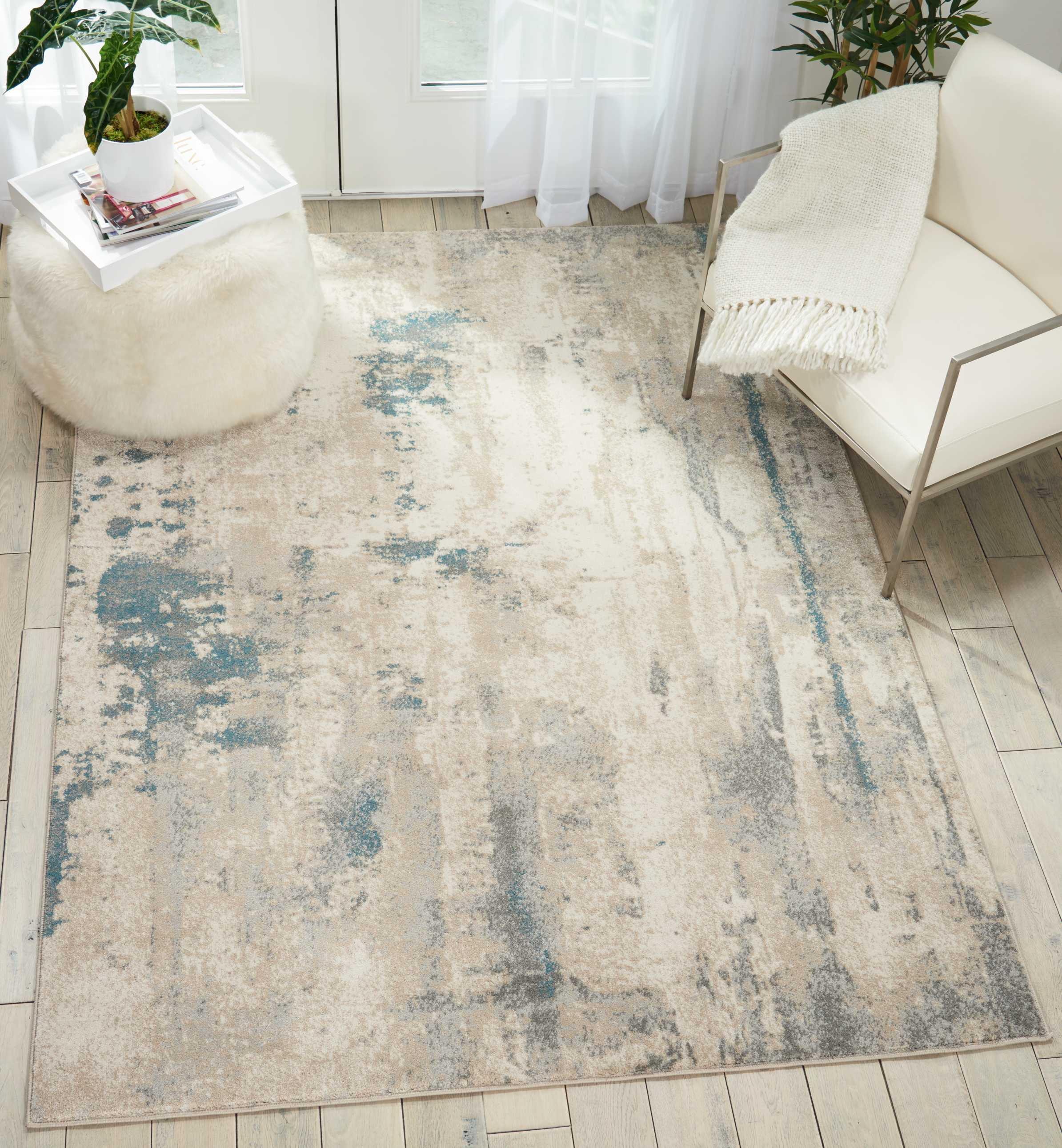 Ivory Abstract Ombre 5'3" x 7'3" Synthetic Area Rug