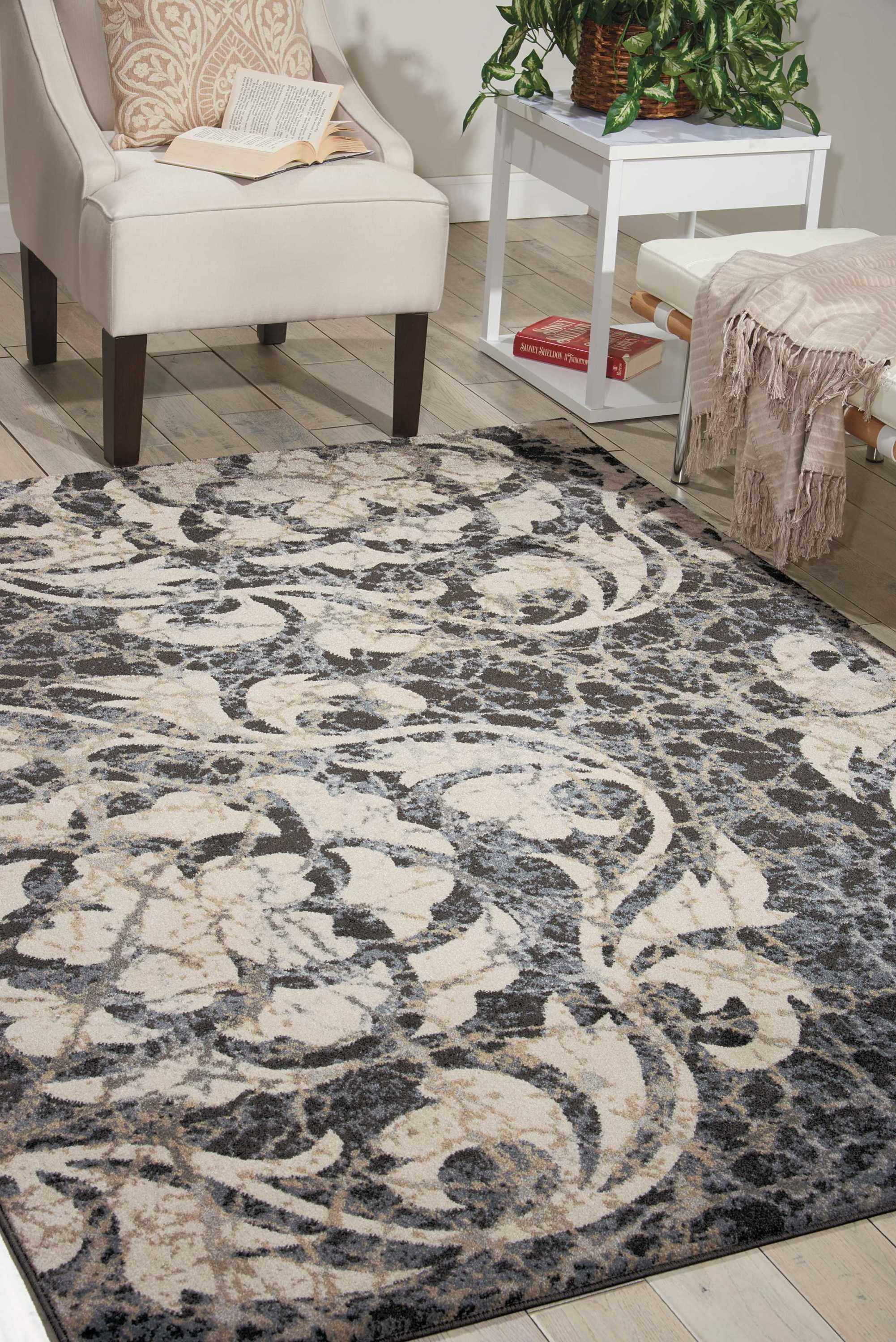 Nourison Maxell Floral Ivory/Charcoal 5'3" x 7'3" Area Rug, (5x7)