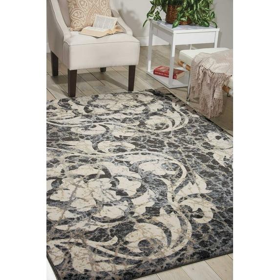 Nourison Maxell Floral Ivory/Charcoal 5'3" x 7'3" Area Rug, (5x7)