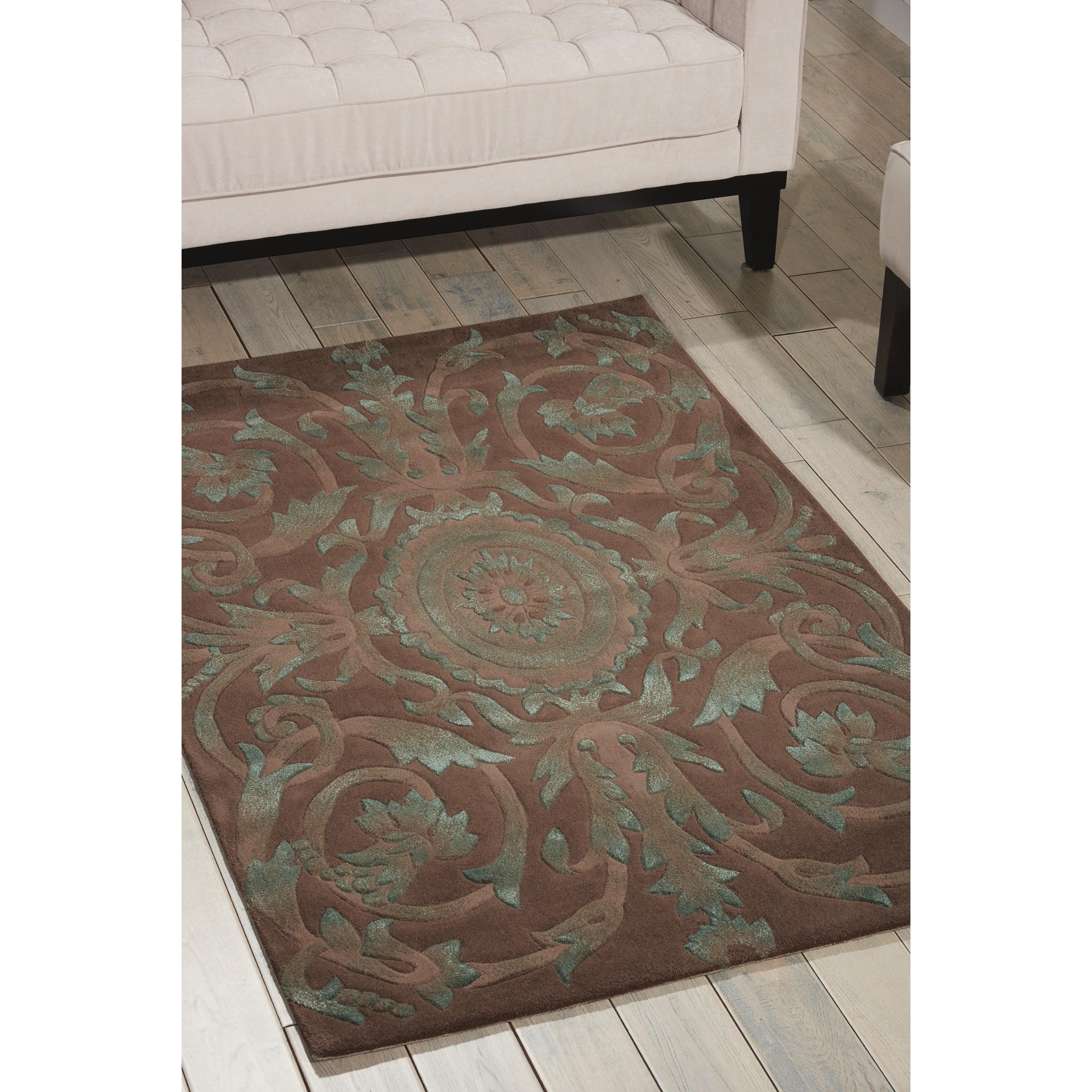 Nourison  Moda Hand-tufted Area Rug Brown 5'6" x 7'5" Floral & Botanical 5' x 8' Indoor,Handmade Blue Rectangle