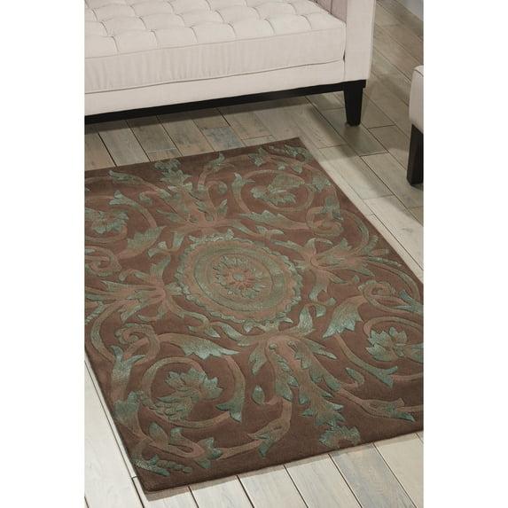 Nourison  Moda Hand-tufted Area Rug Brown 5'6" x 7'5" Floral & Botanical 5' x 8' Indoor,Handmade Blue Rectangle