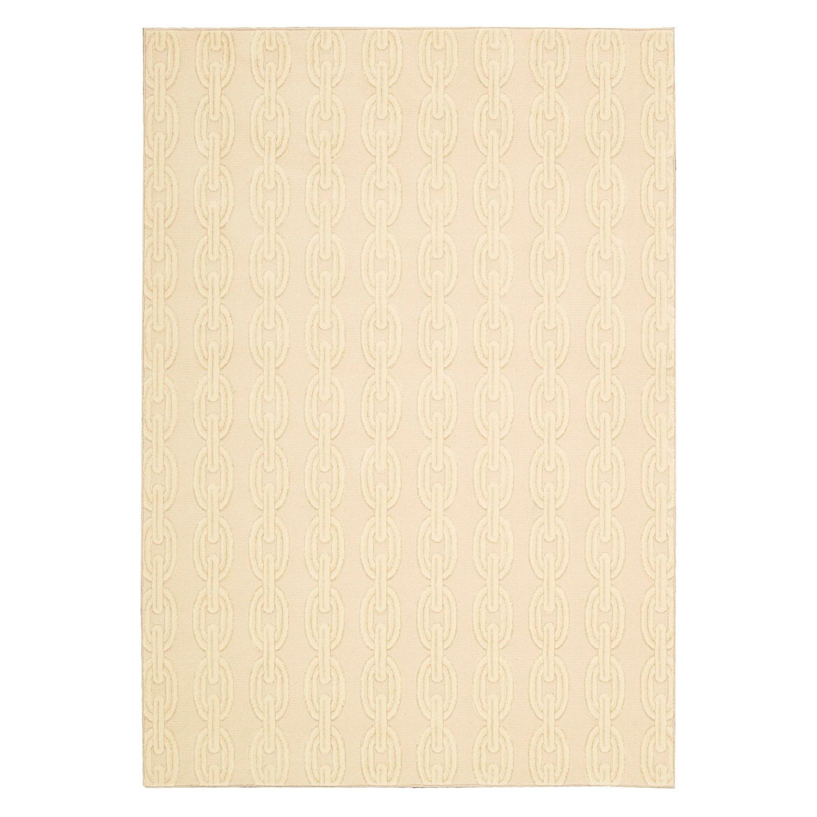 Ivory Wool and Viscose Traditional Runner Rug, 3' x 5'