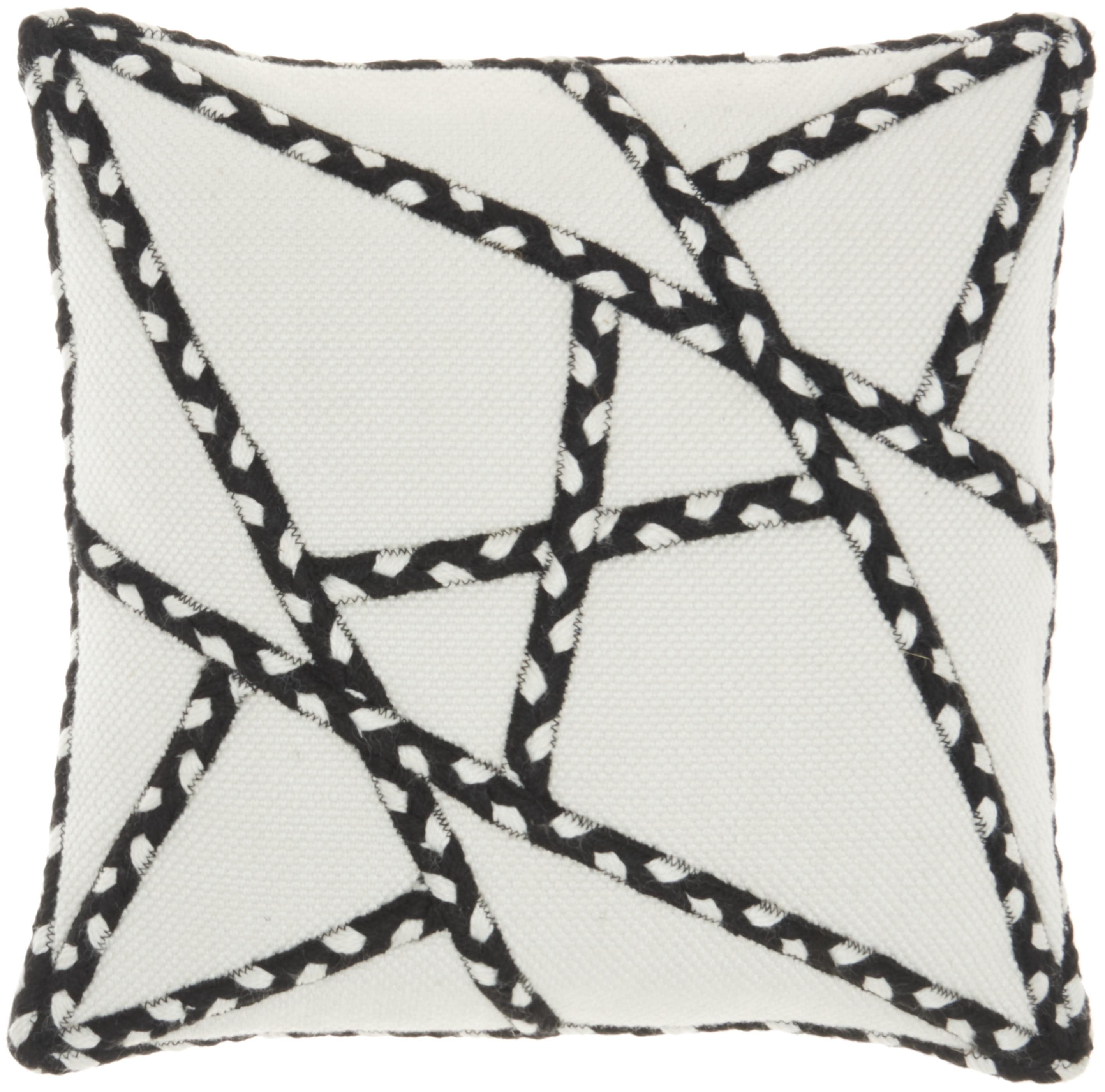 Mina Victory 18x18" Square Fabric Woven Braided Geometric Throw Pillow in Black