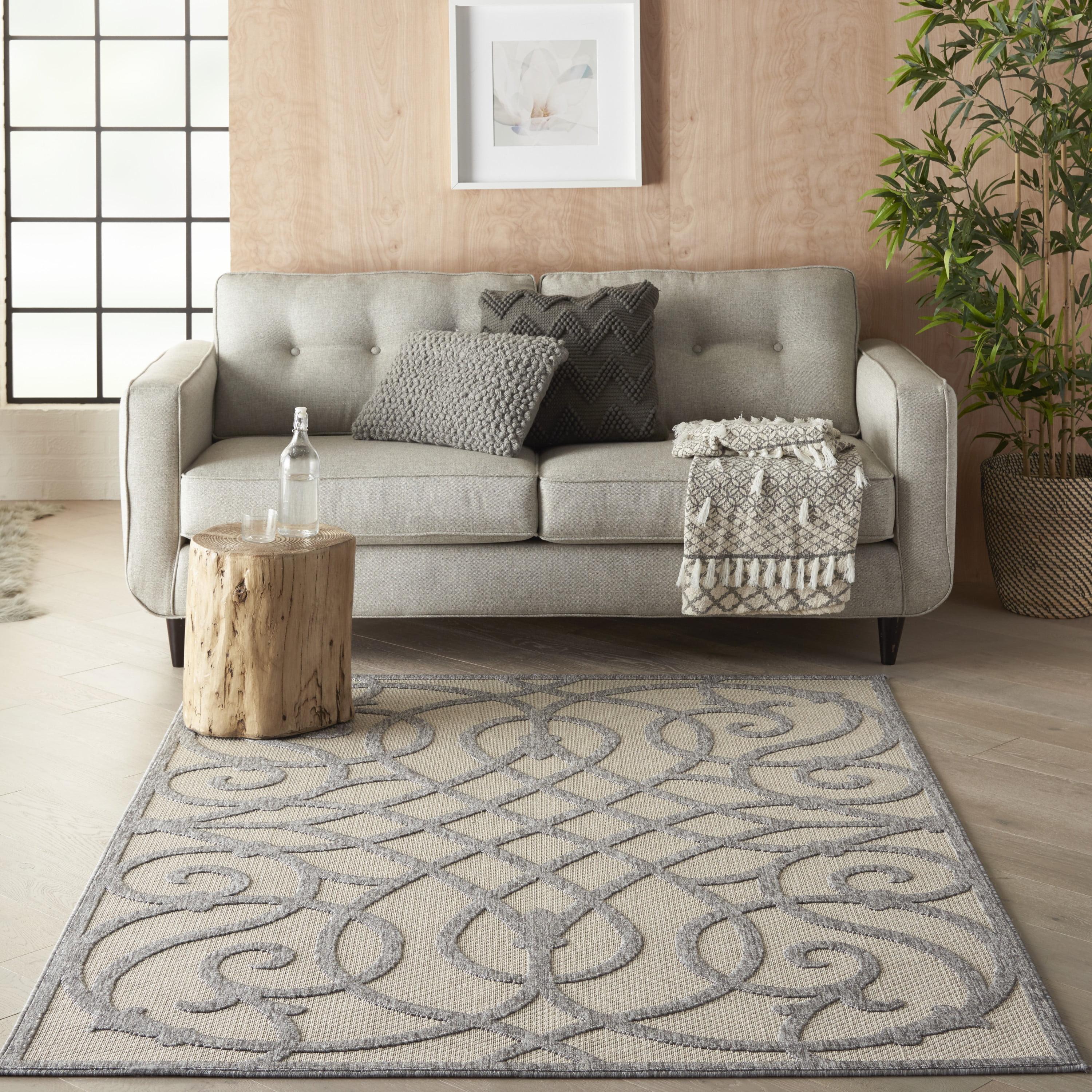 Palamos Cream Grey Geometric Synthetic 6' x 9' Indoor/Outdoor Rug