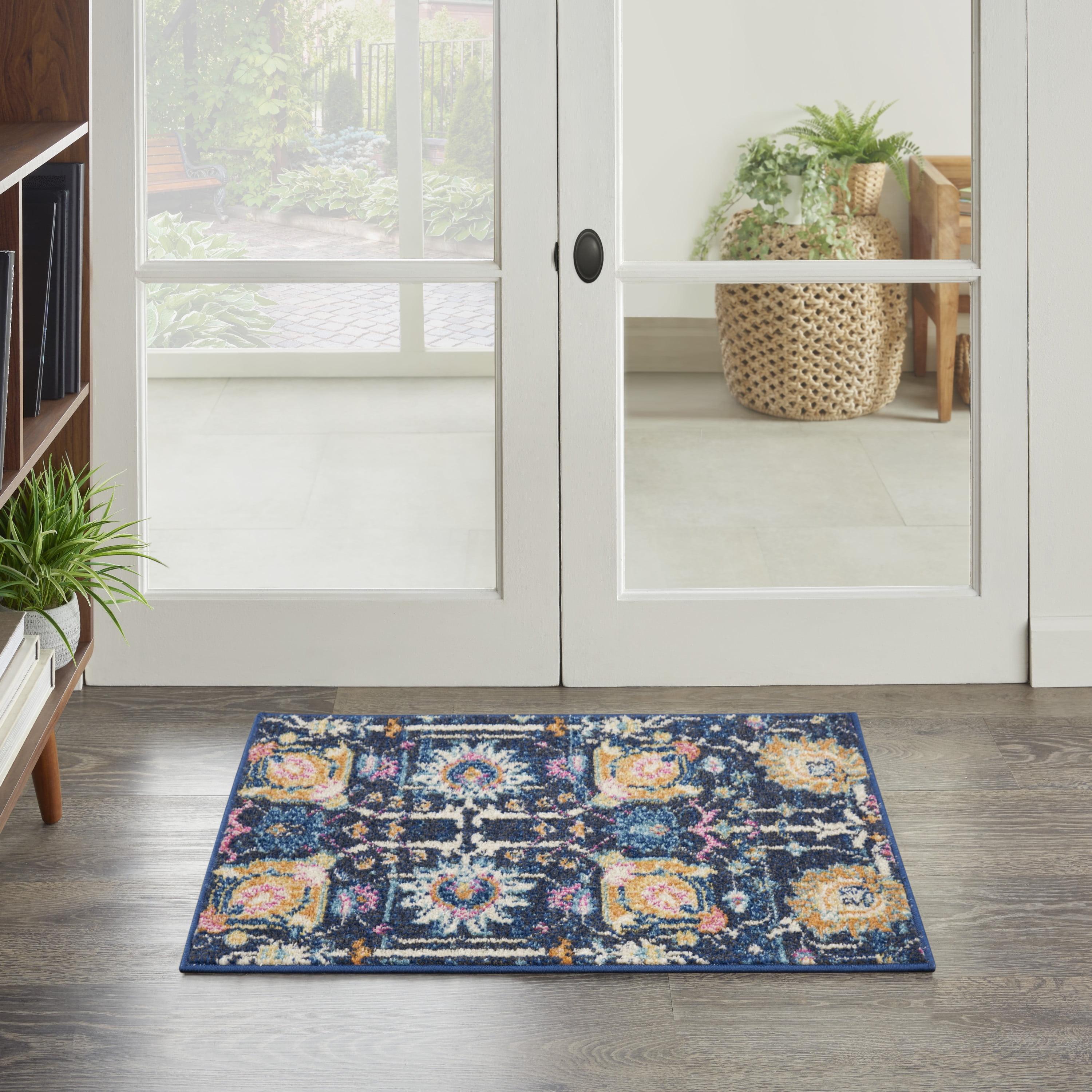 Bohemian Bliss Navy Floral Hand-Knotted 2x3 Synthetic Rug