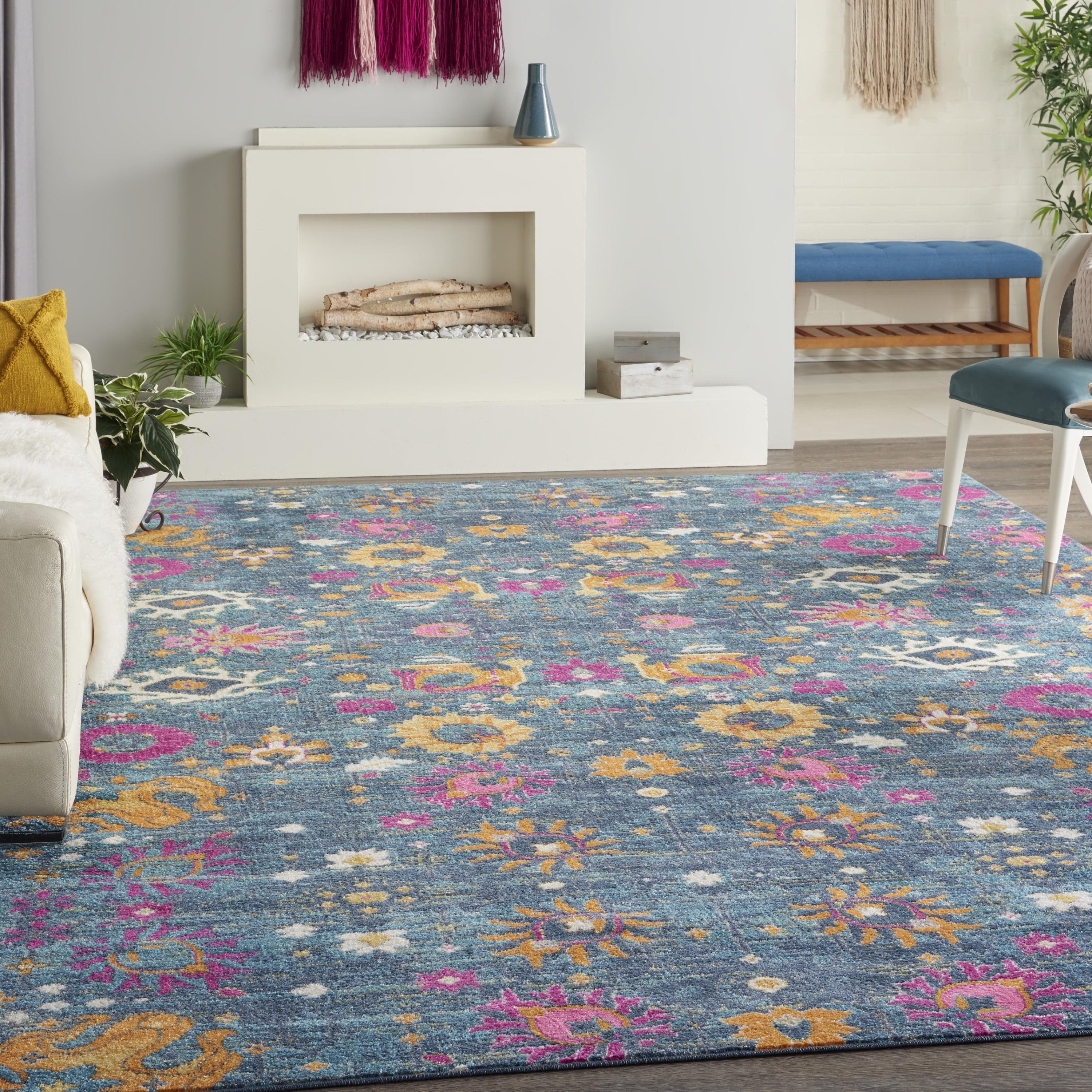 Denim Floral Synthetic 9' x 12' Hand-knotted Area Rug