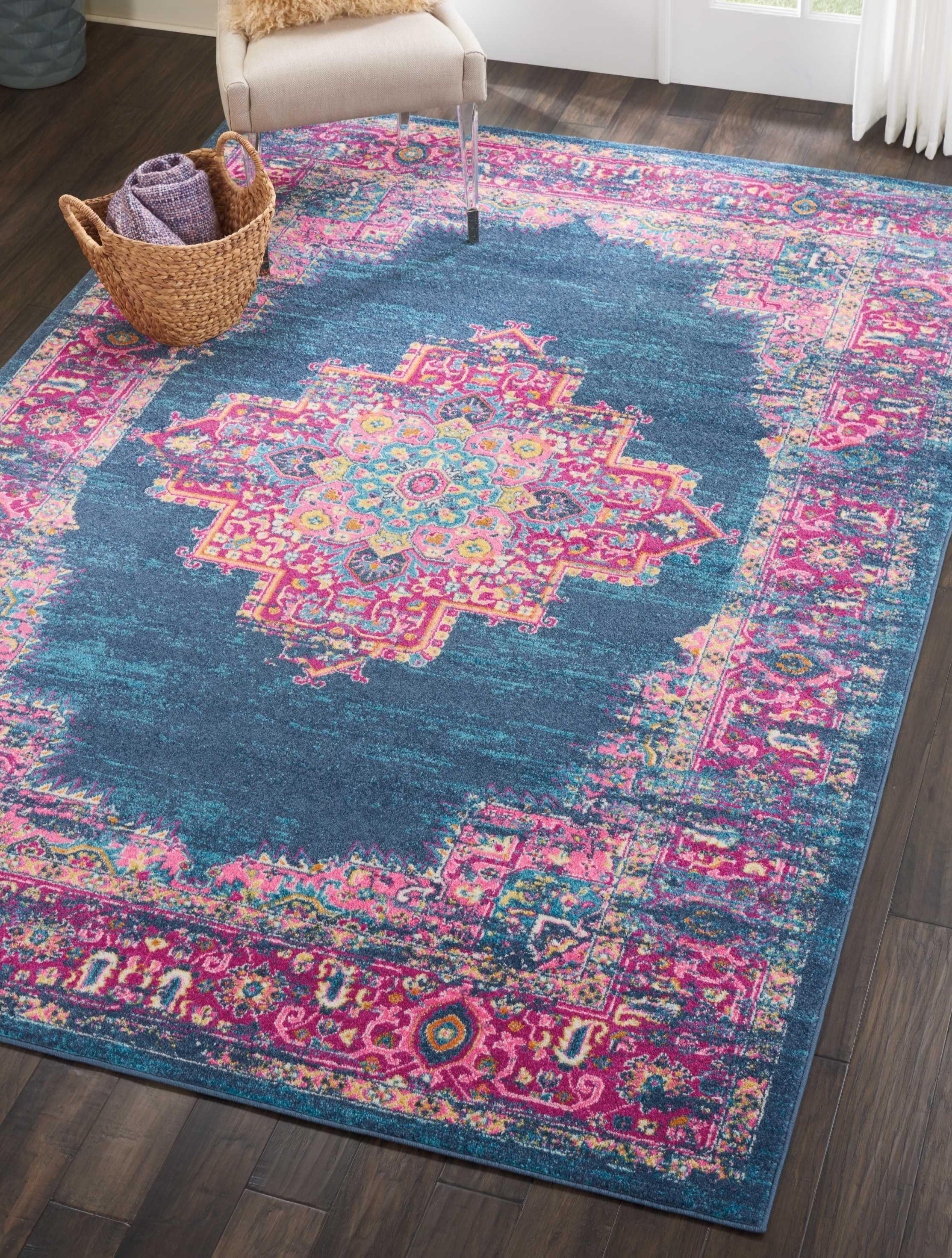 Elysian Blue Floral Synthetic Extra Large Area Rug