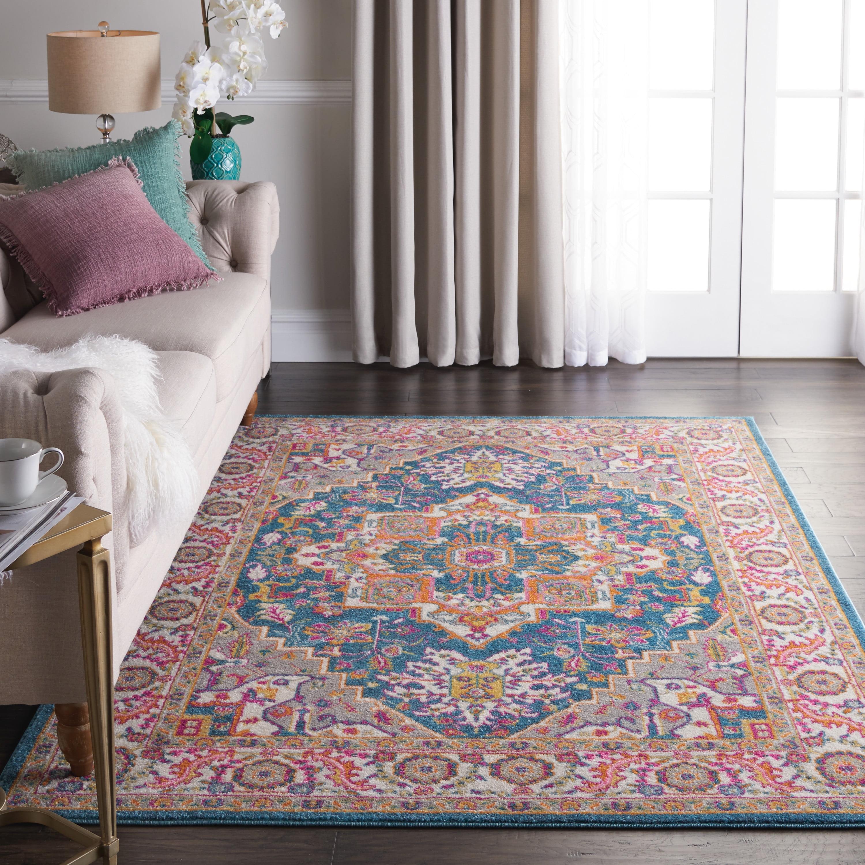 Nourison Passion Colorful Center Medallion Area Rug Teal Multicolor 5'3" x 7'3"