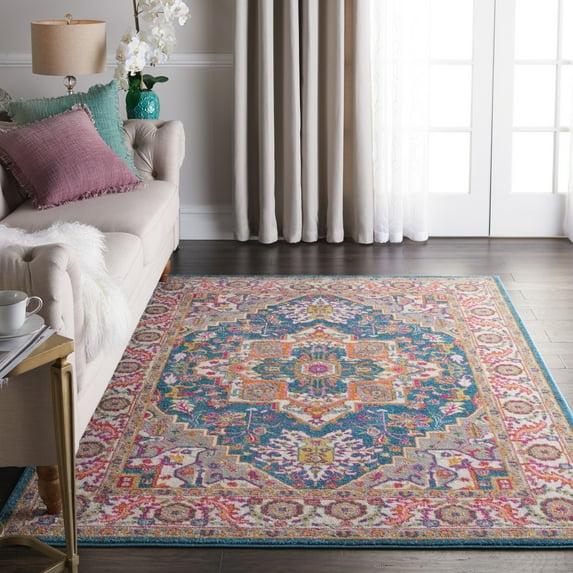 Nourison Passion Colorful Center Medallion Area Rug Teal Multicolor 5'3" x 7'3"