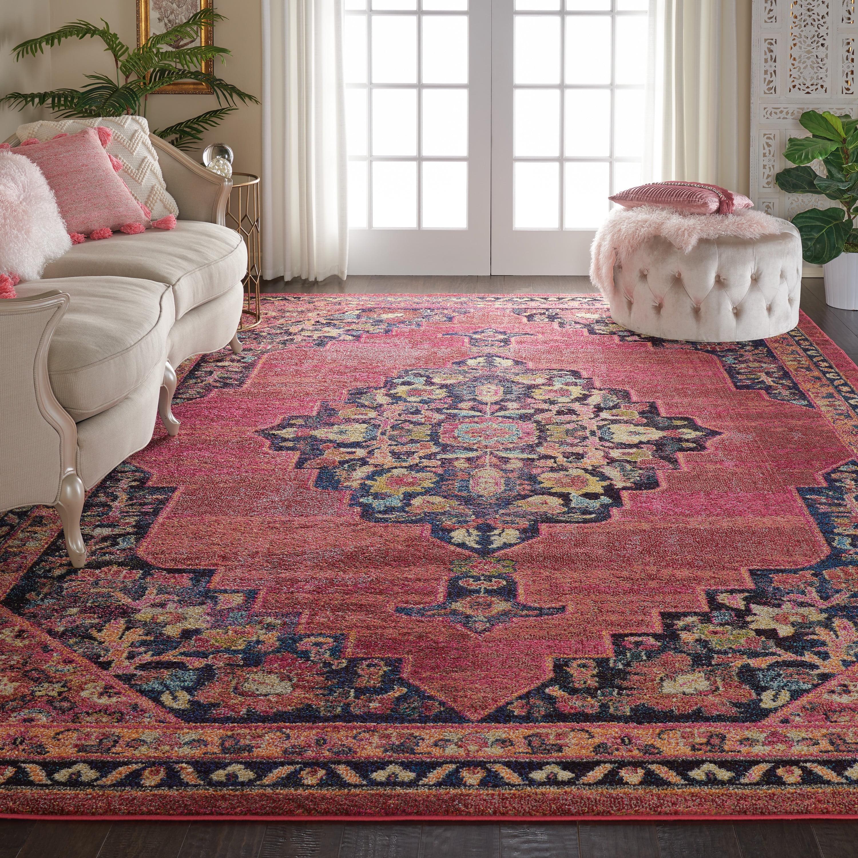 Handmade Pink/Flame Medallion Synthetic Easy Care Area Rug 8'9" x 11'9"