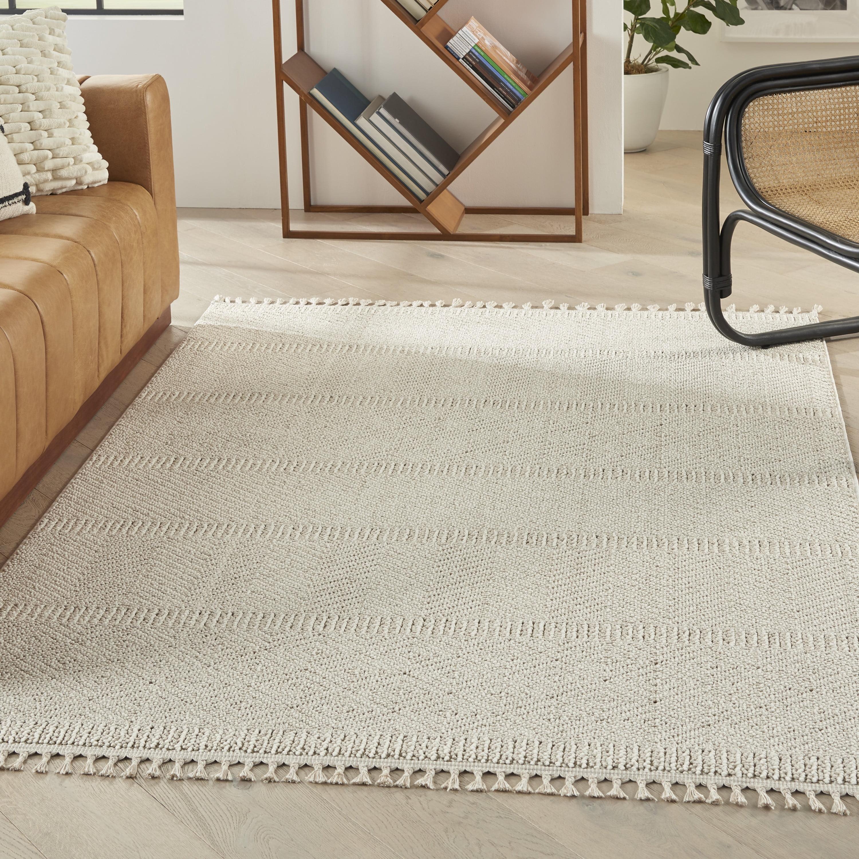 Ivory Geometric Braided Edge 5'3" x 7'11" Synthetic Area Rug