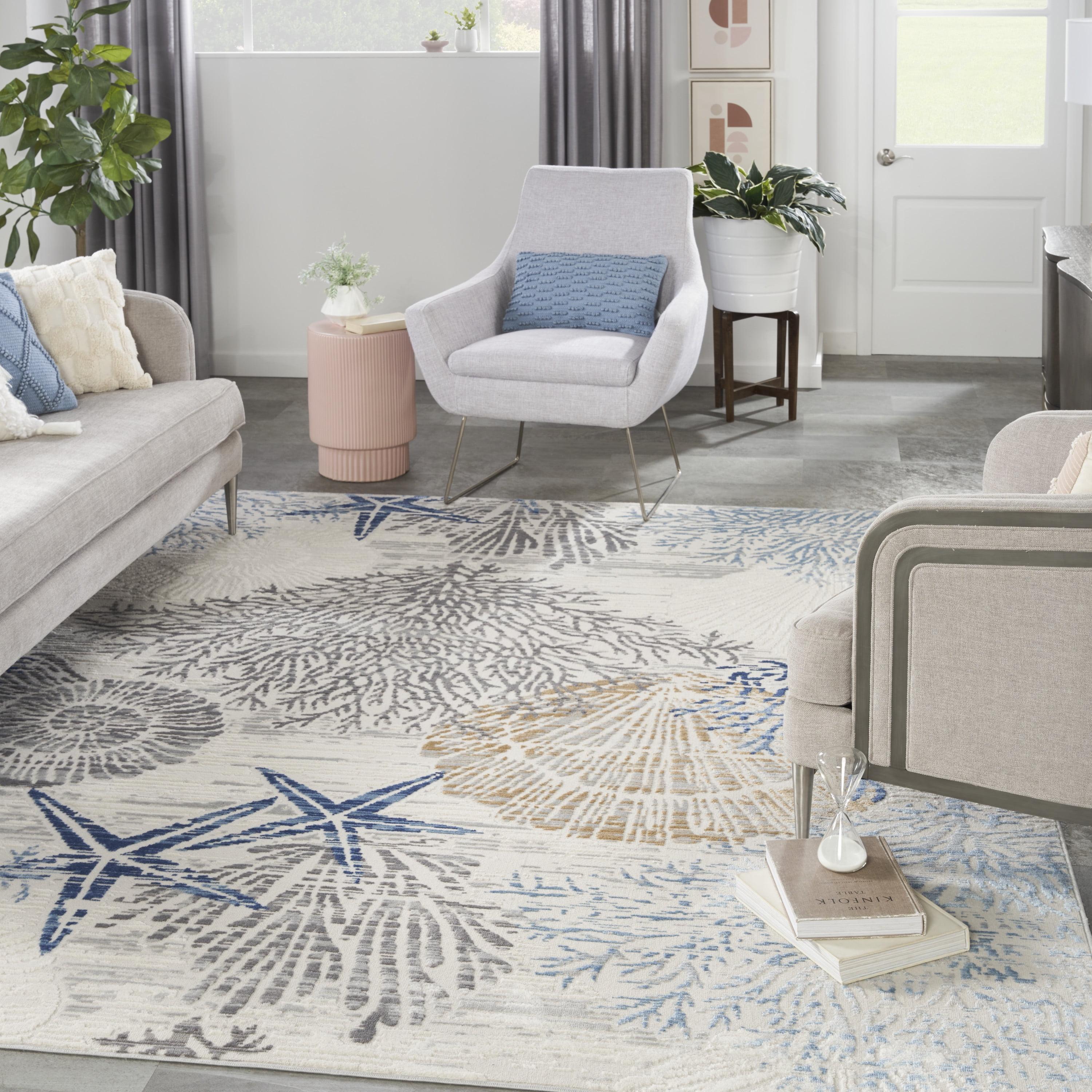 Nourison Pompeii 7'10" x 9'10" Ivory Grey Blue Coastal, Nautical & Beach Indoor Rug