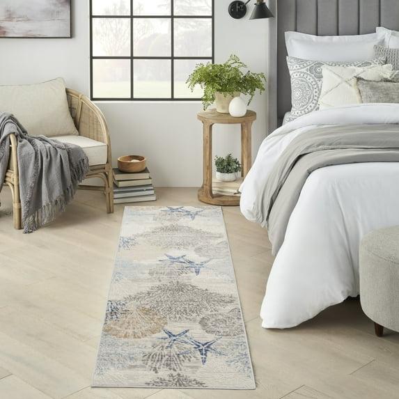 Nourison Pompeii Nautical Indoor Rug Ivory Grey Blue 2'3" x 7'6"