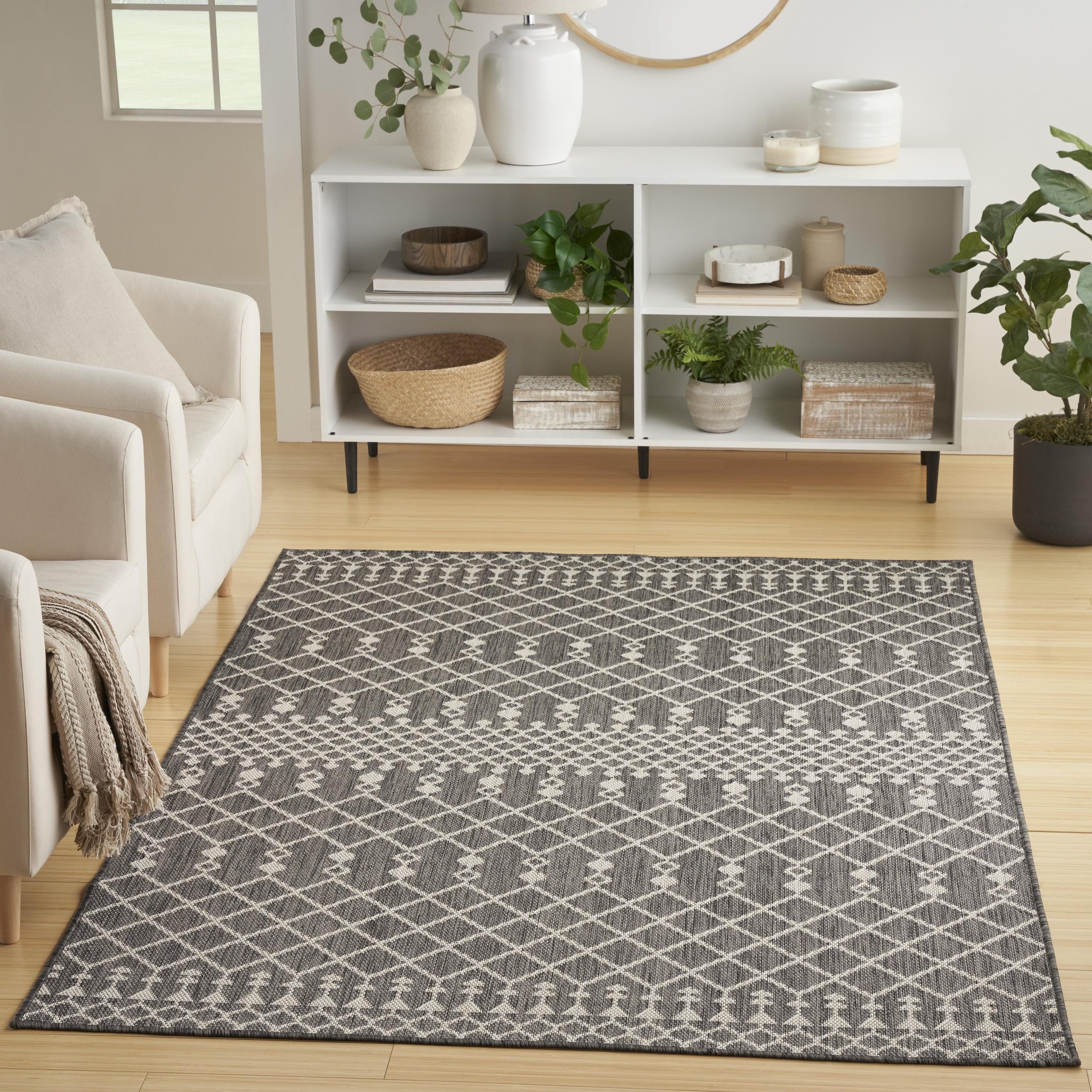 Charcoal Moroccan Trellis Flatweave 4' x 6' Outdoor Rug