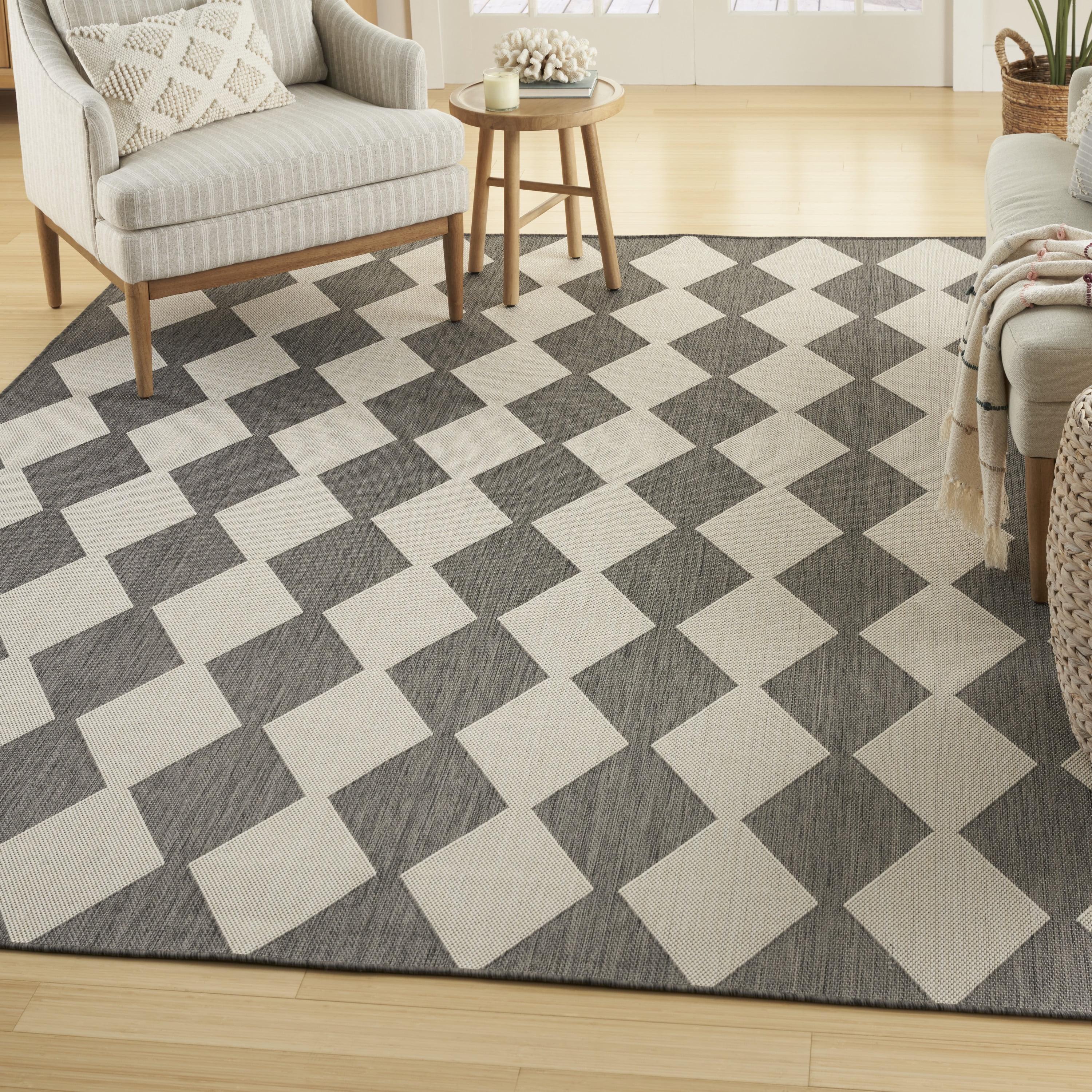 Nourison Positano 5' x 7' Charcoal Diamond Modern Flatweave Indoor/Outdoor Rug