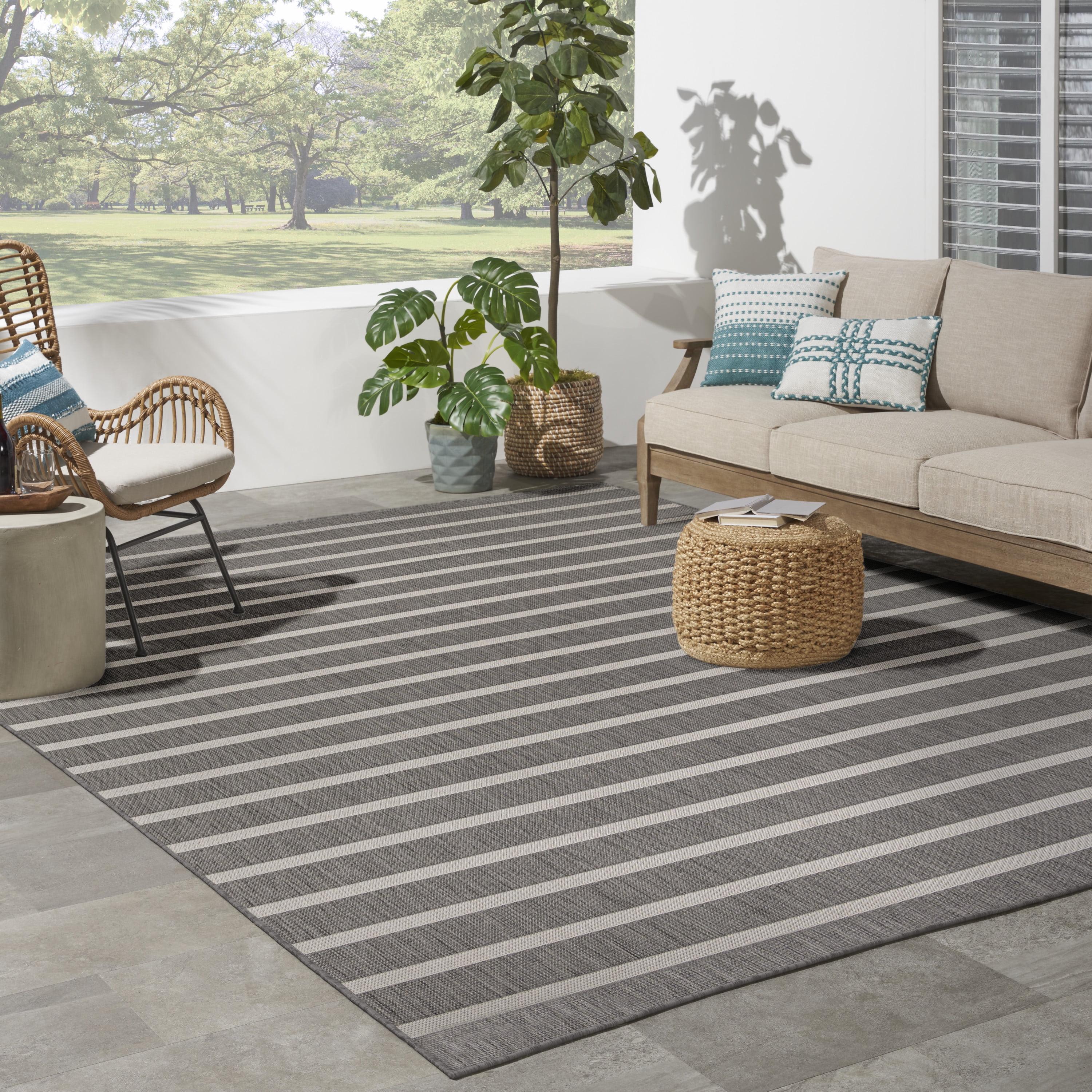 Nourison Positano Modern Stripes Flatweave Indoor Outdoor Low Pile Area Rug Charcoal Ivory 8' x 10'