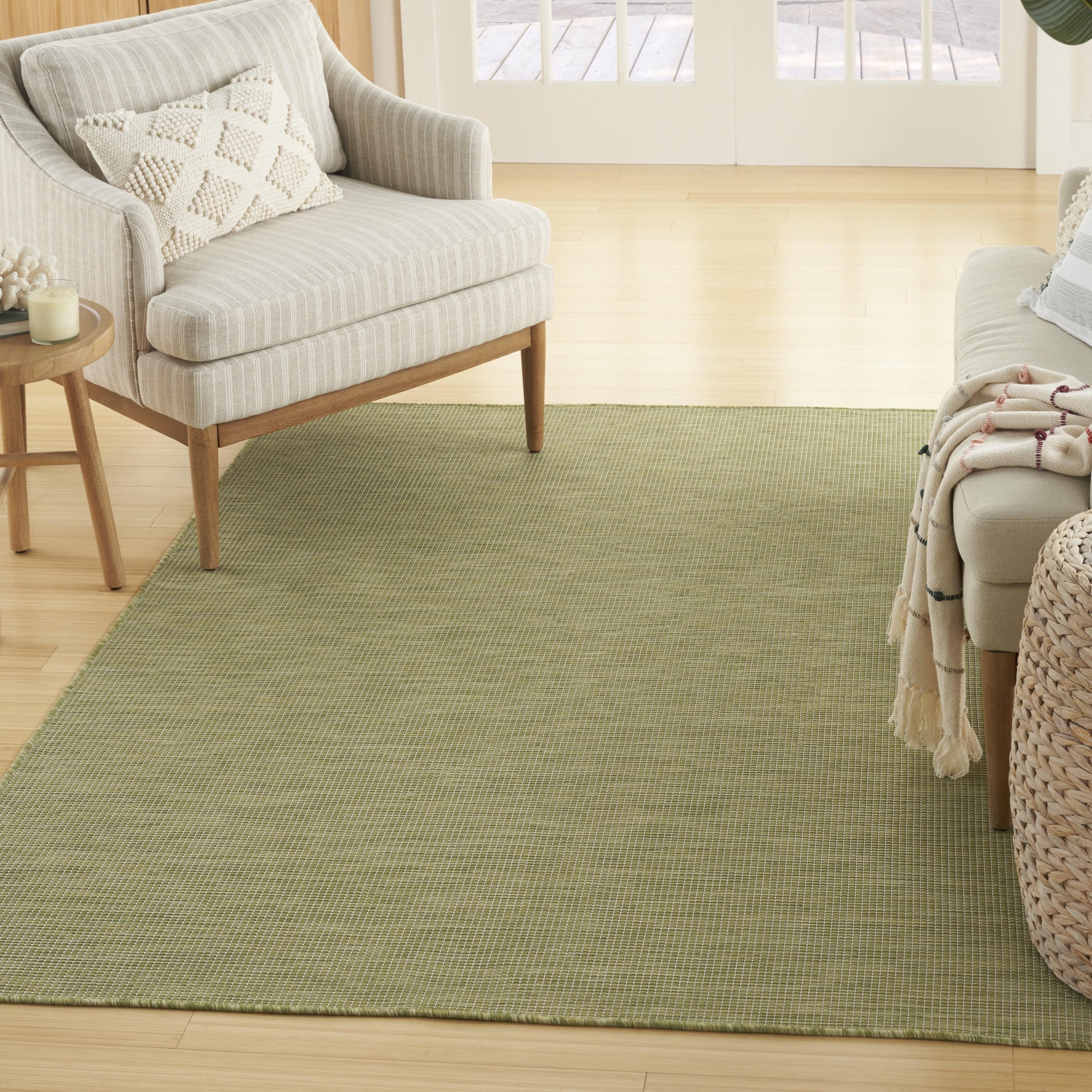 Nourison Positano Solid Flatweave Low Pile Indoor Outdoor Area Rug Green 7' x 10'