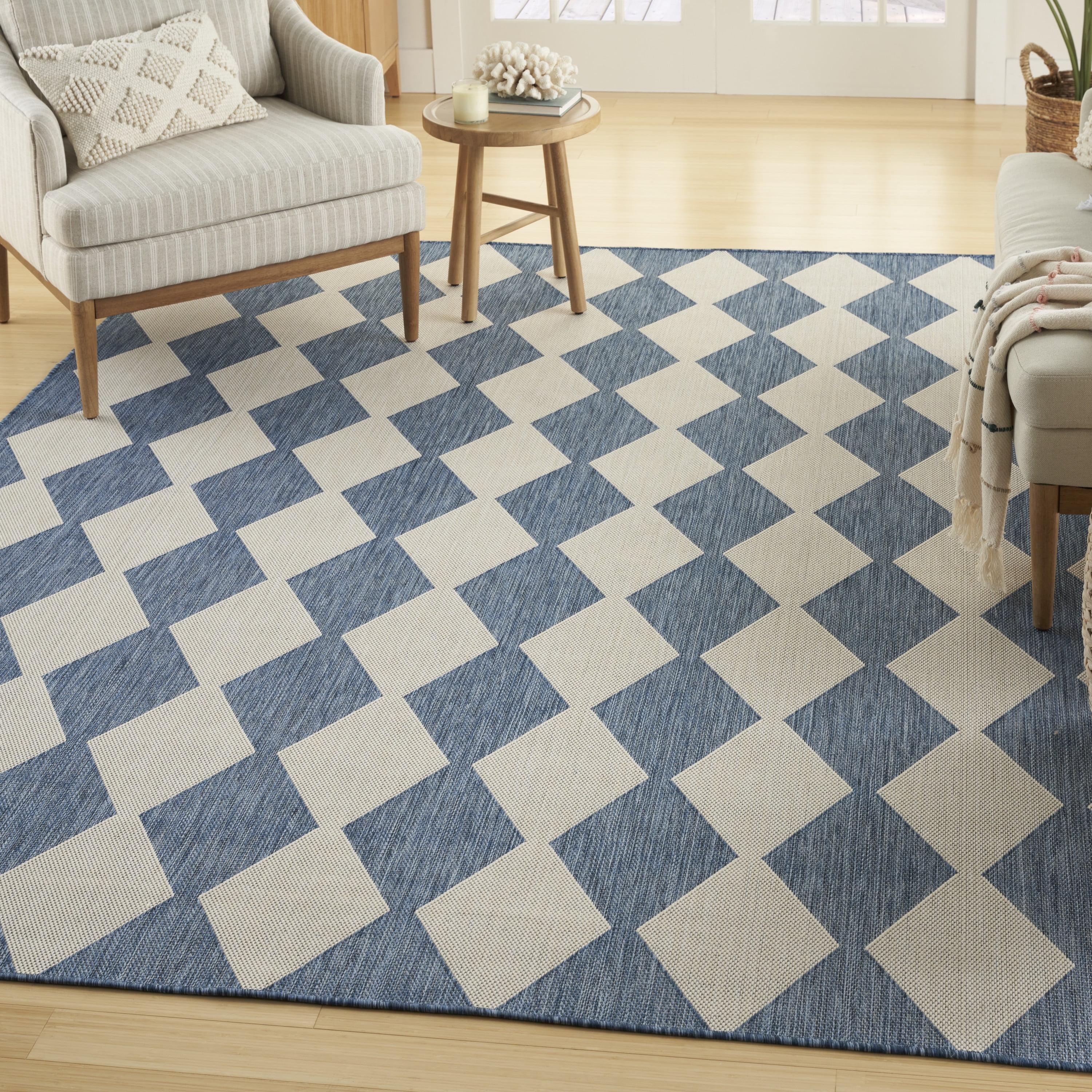 Navy Blue Diamond Pattern 6' x 9' Outdoor Rug