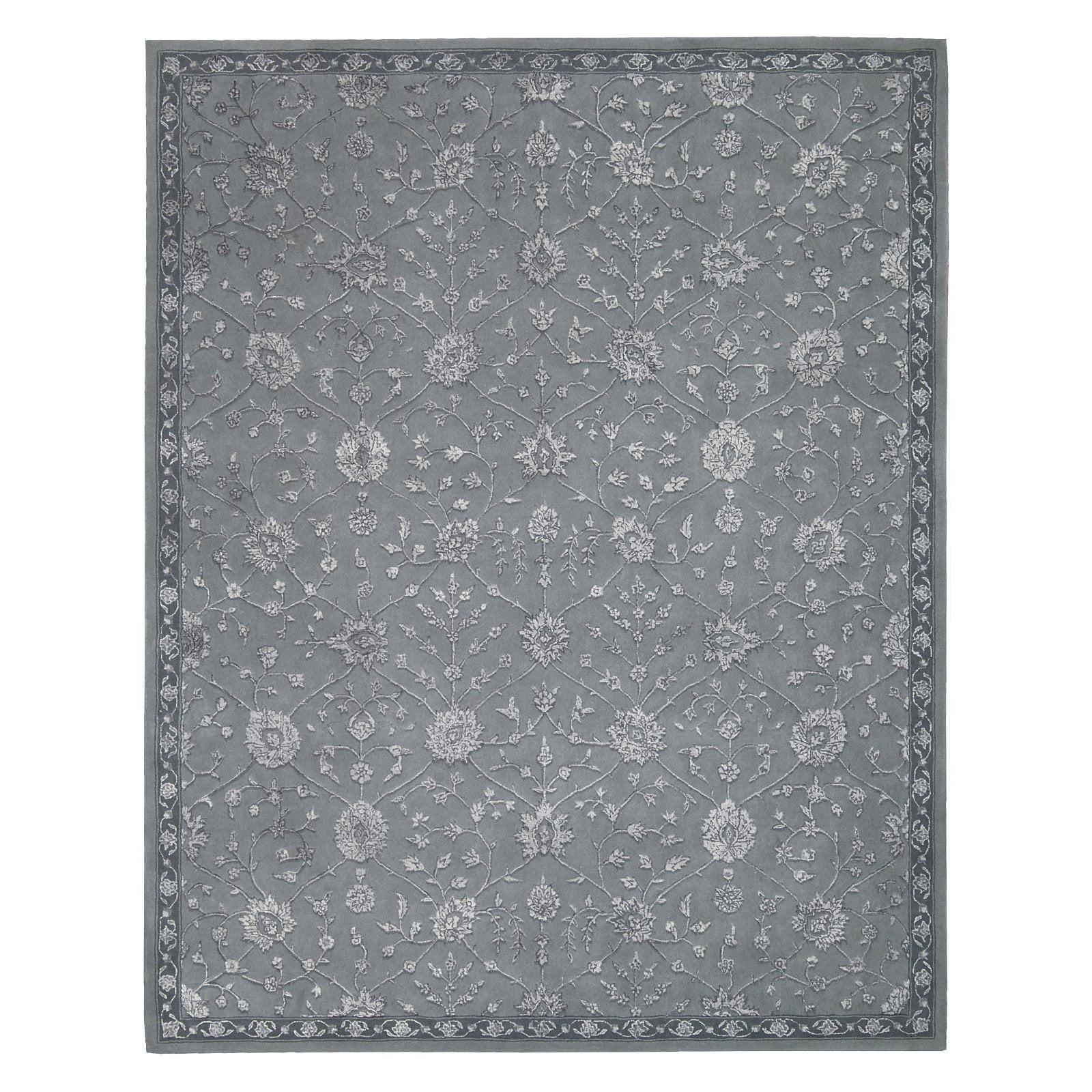 Gray Tufted Handmade Wool and Silk Rectangular Rug 5.5' x 8.5'