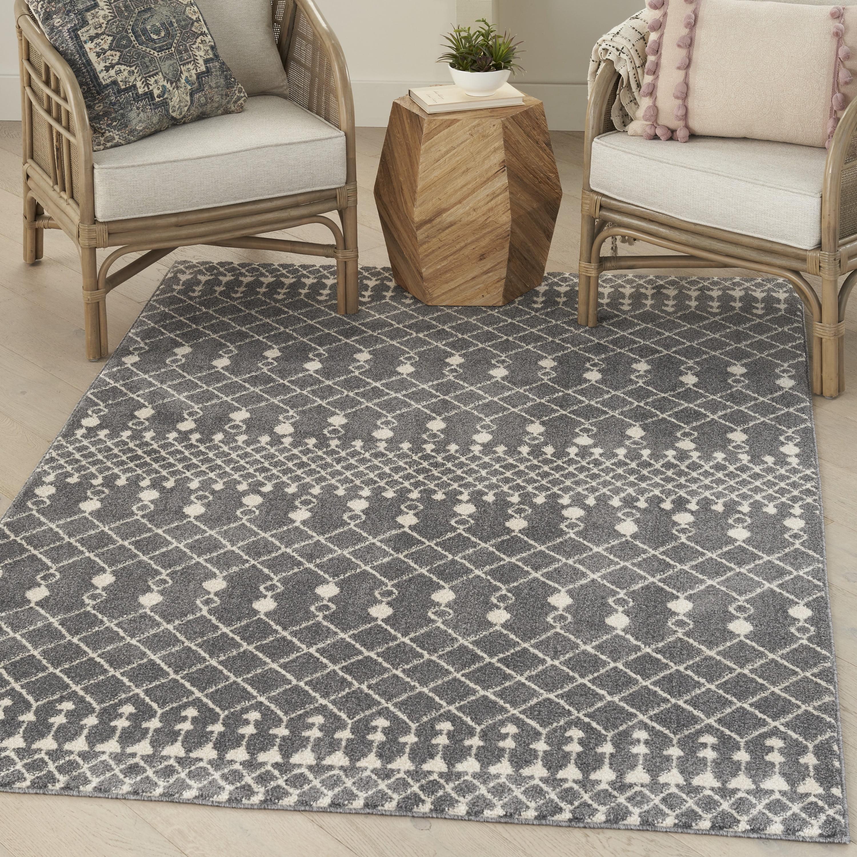 Charcoal and Ivory Geometric 5' x 7' Synthetic Area Rug