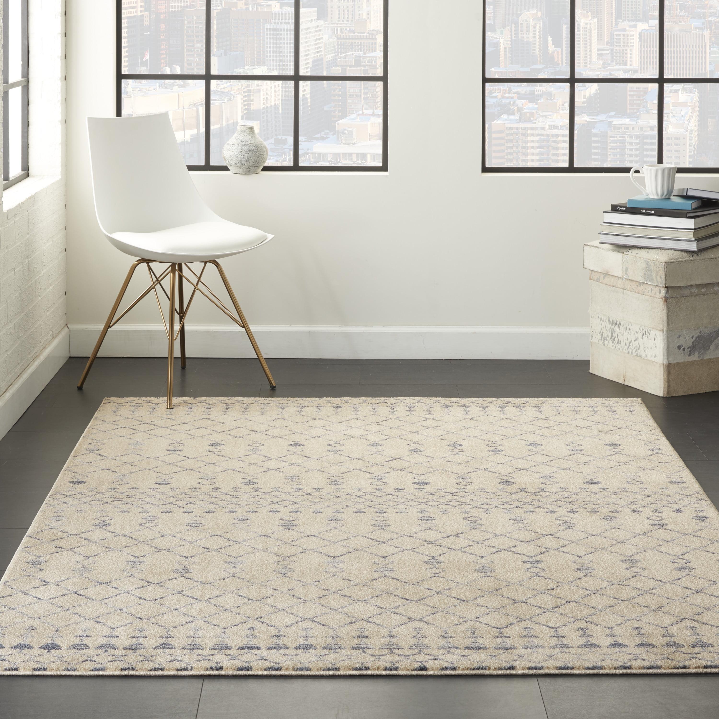 Beige Blue Geometric Hand-knotted 4' x 6' Area Rug