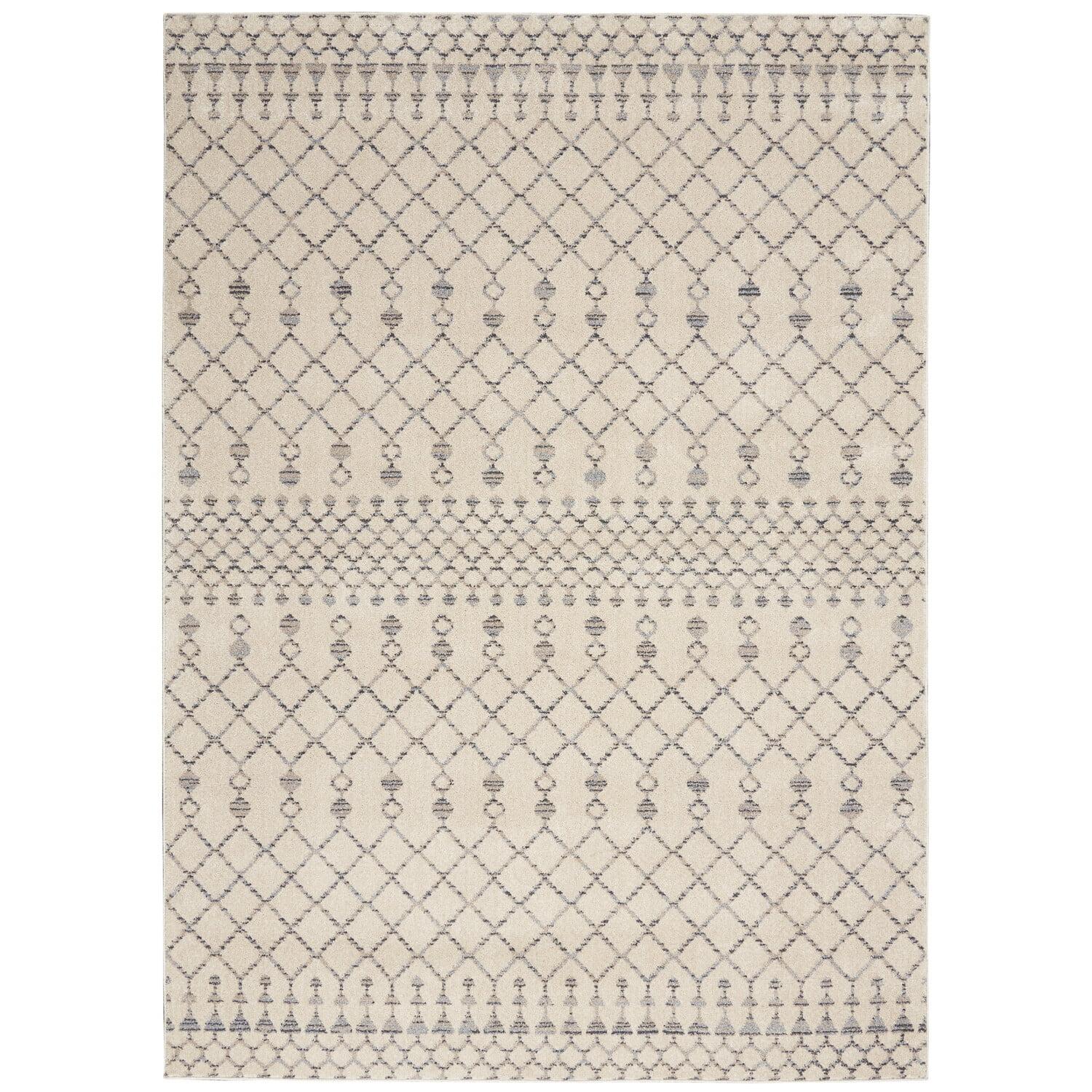 Beige/Grey Geometric Hand-knotted Synthetic Area Rug 5'3" x 7'3"