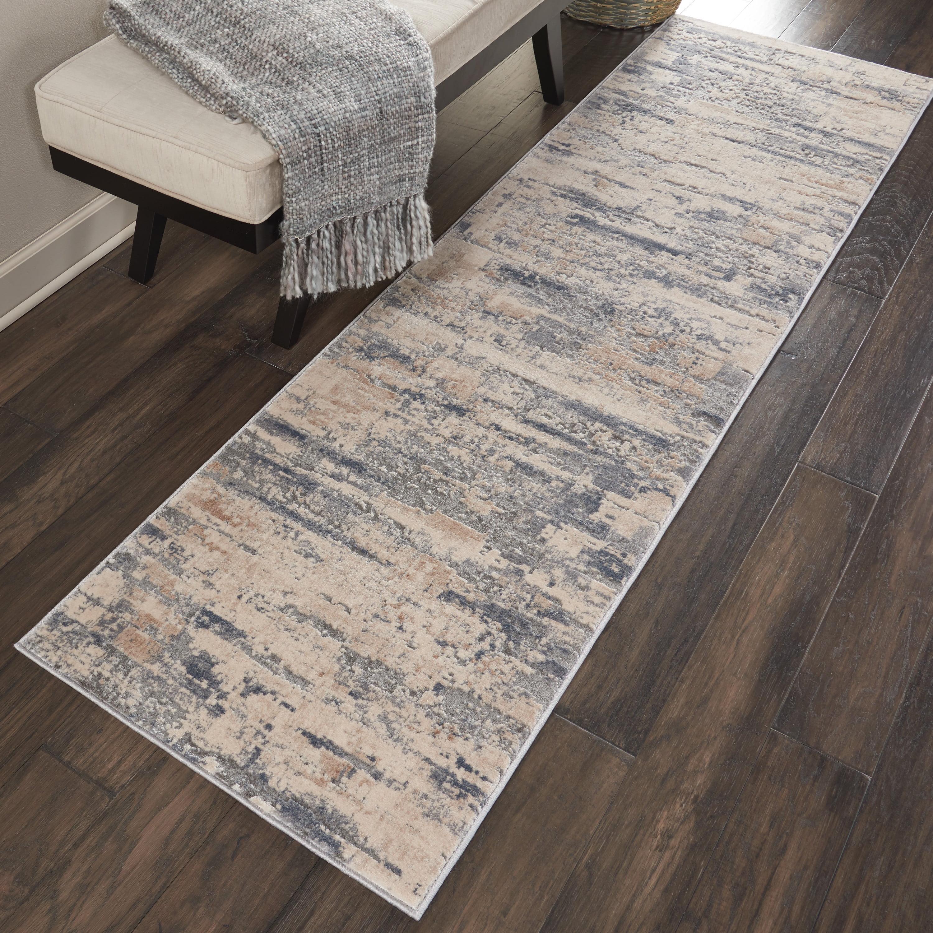 Abstract Brushstroke 26'' Gray and Beige Modern Indoor Rug