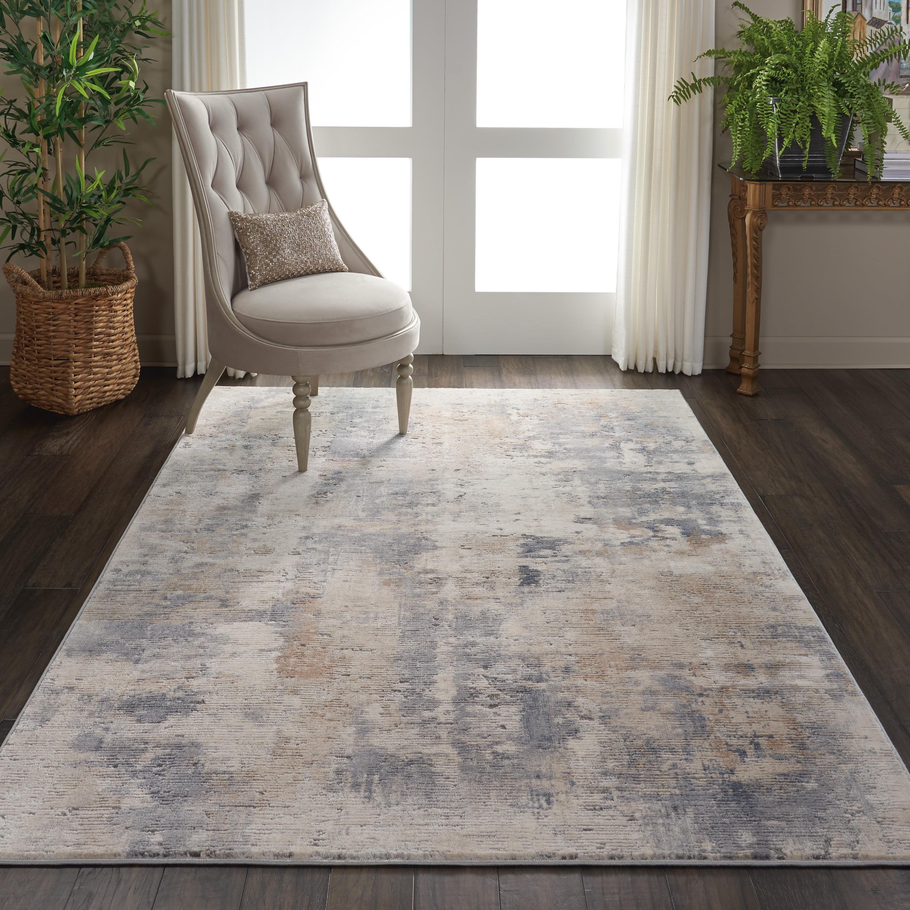 Abstract Grey and Beige Synthetic 5'3" x 7'3" Easy Care Rug