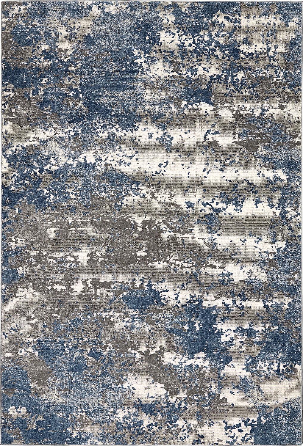 Blue and Gray Abstract Synthetic Area Rug, 3'11" x 5'11"