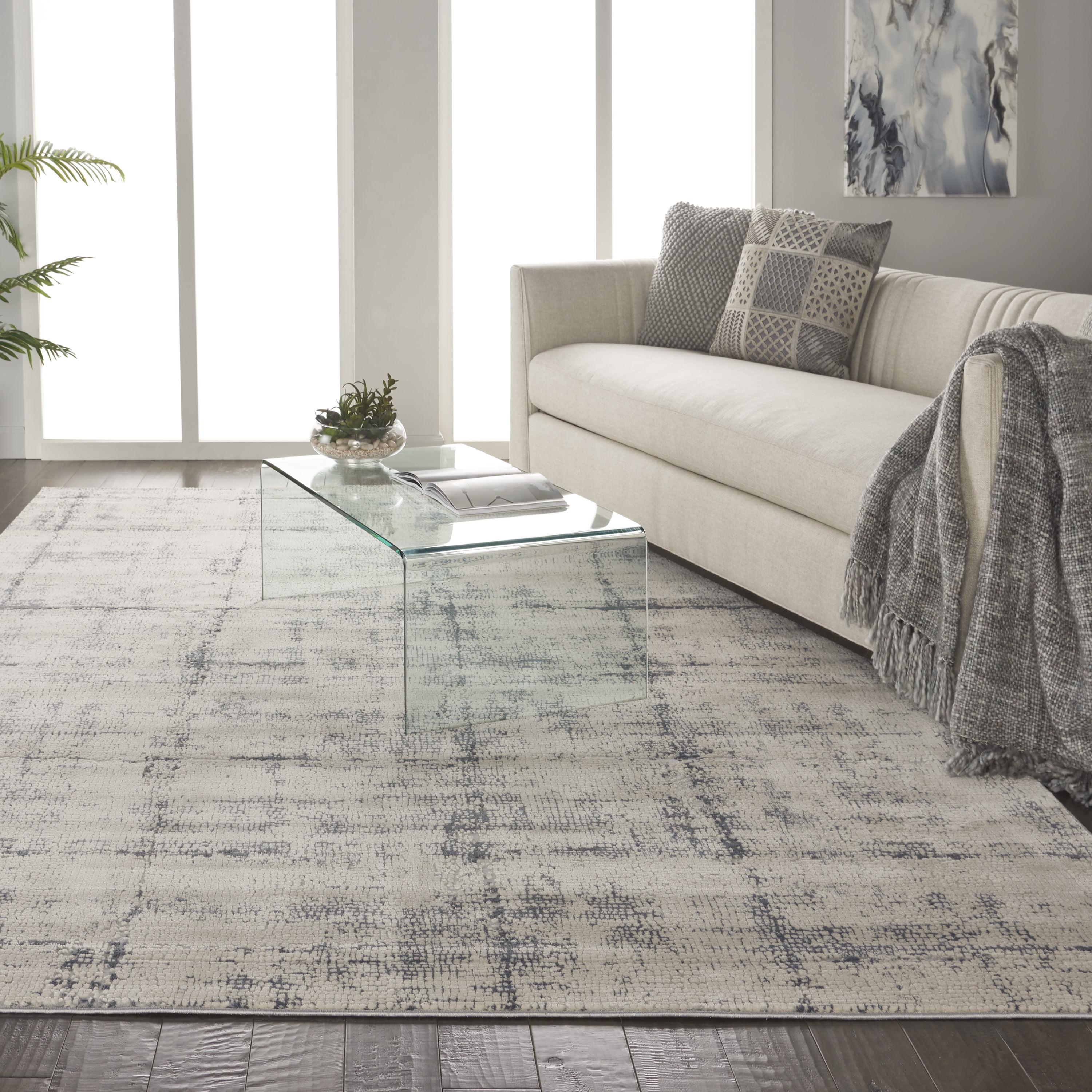 Modern Abstract Ivory & Blue Synthetic Area Rug 7'10" x 10'6"