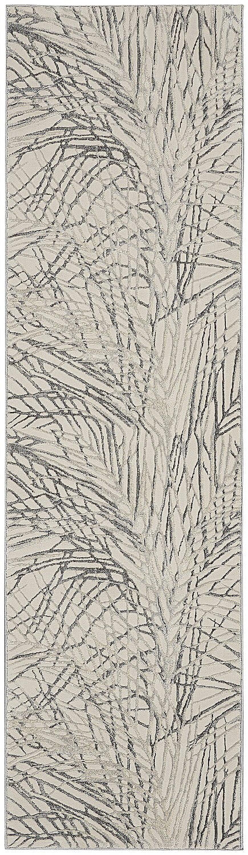 Abstract Ivory and Grey Synthetic 2'2" x 7'6" Area Rug