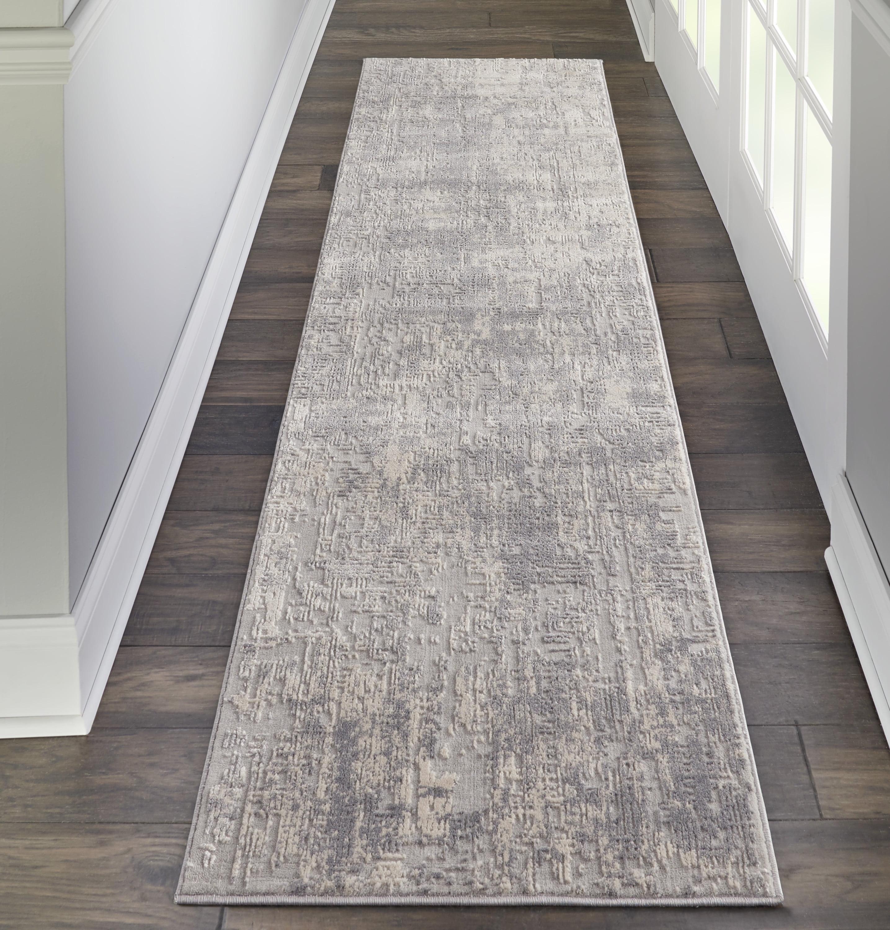 Ivory & Silver Hand-Knotted Synthetic 2'2" x 7'6" Runner Rug