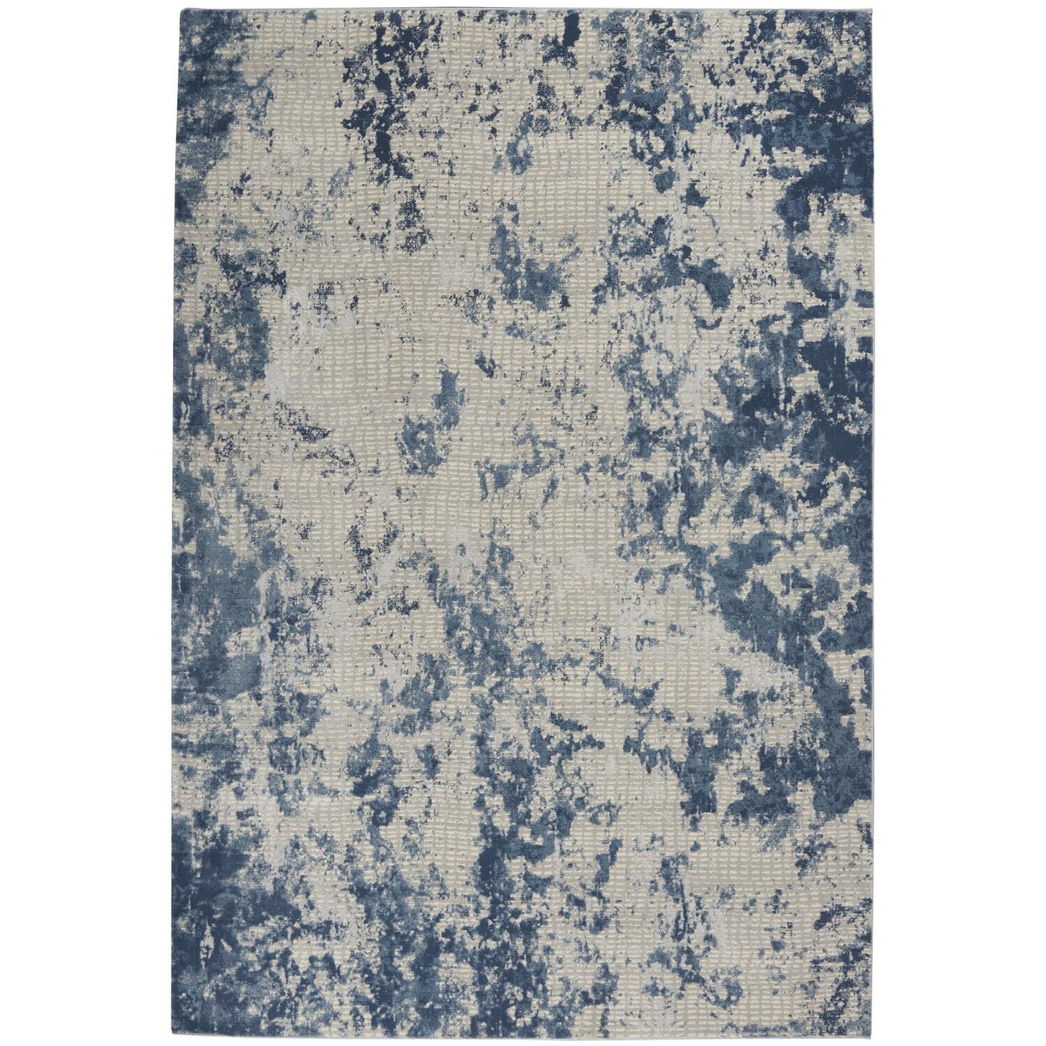 Gray and Blue Abstract 4' x 6' Synthetic Area Rug