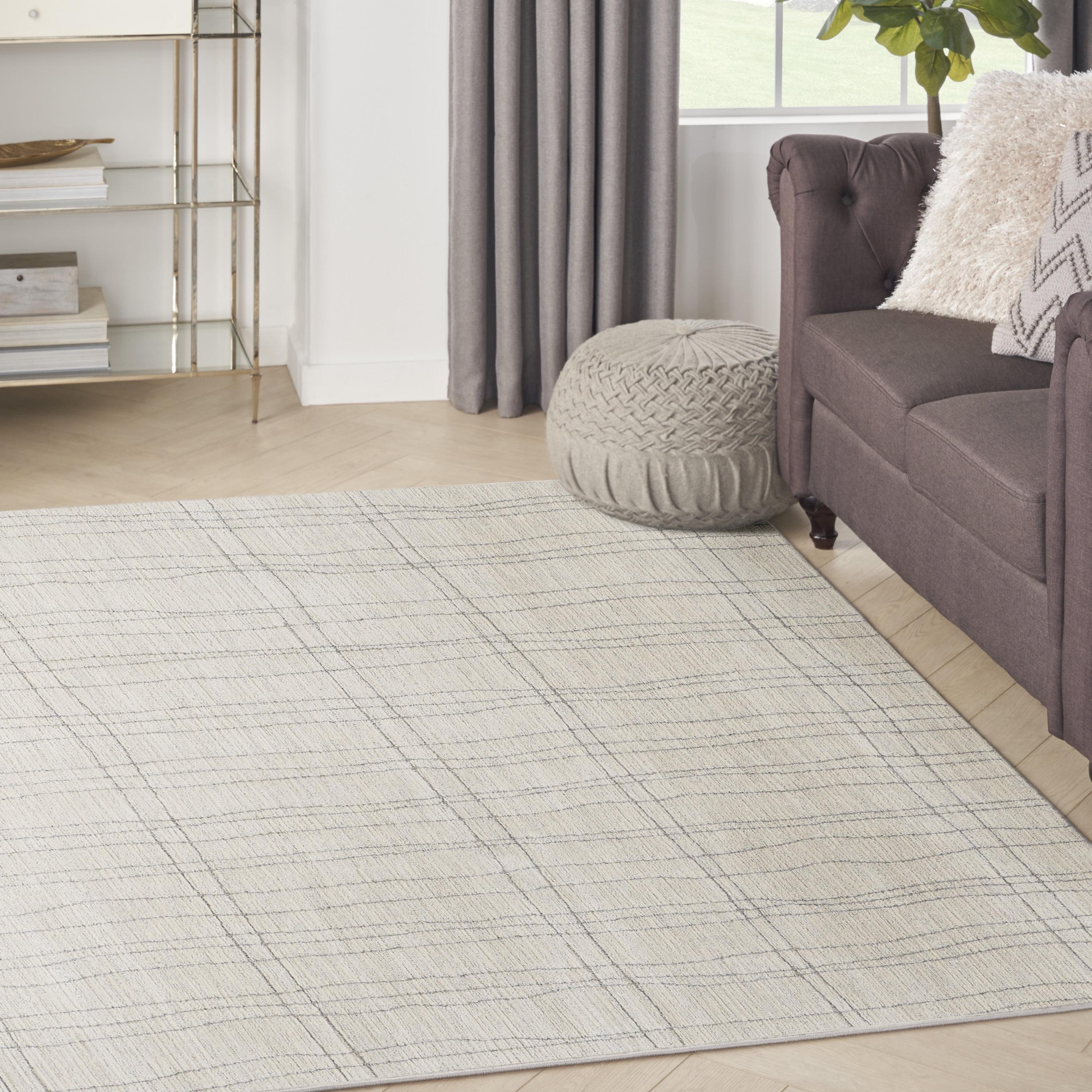 Ivory and Grey Abstract 4' x 6' Synthetic Area Rug