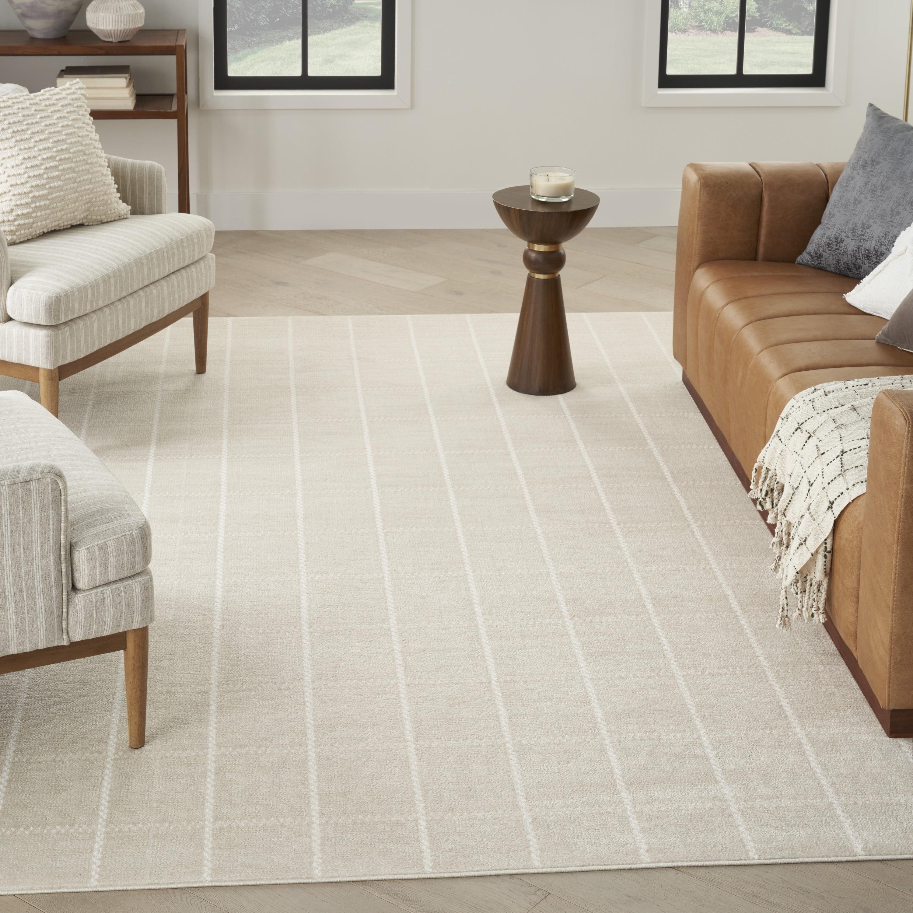 Ivory Geometric 5' x 7' Synthetic Easy Care Rug