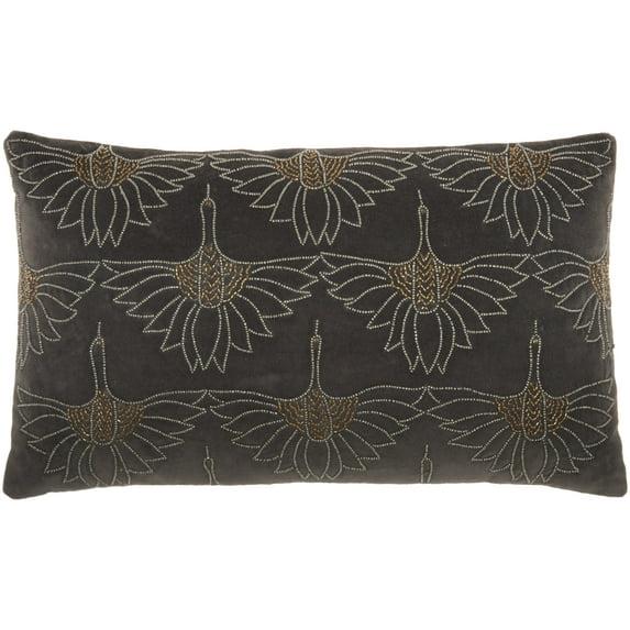 12"x20" Sofia Beaded Flowers Lumbar Throw Pillow Dark Gray - Mina Victory