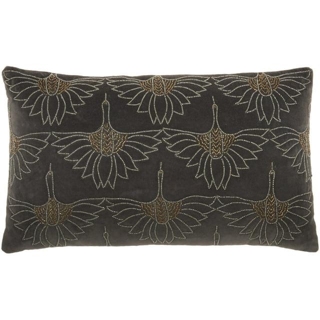 12"x20" Sofia Beaded Flowers Lumbar Throw Pillow Dark Gray - Mina Victory