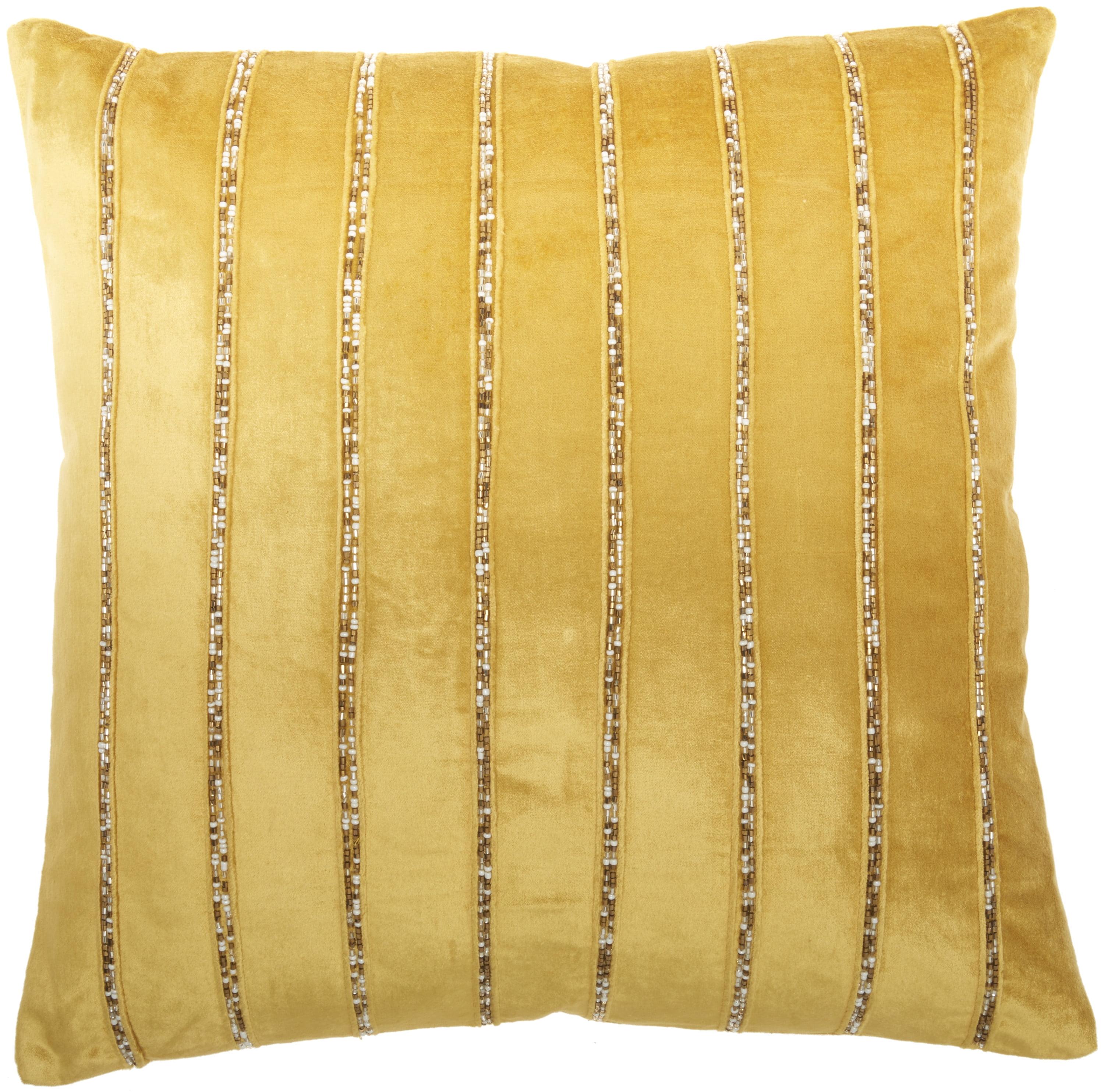 20"x20" Oversize Sofia Beaded Striped Square Throw Pillow Gold - Mina Victory: Velvet Texture, Indoor Elegance, Zippered