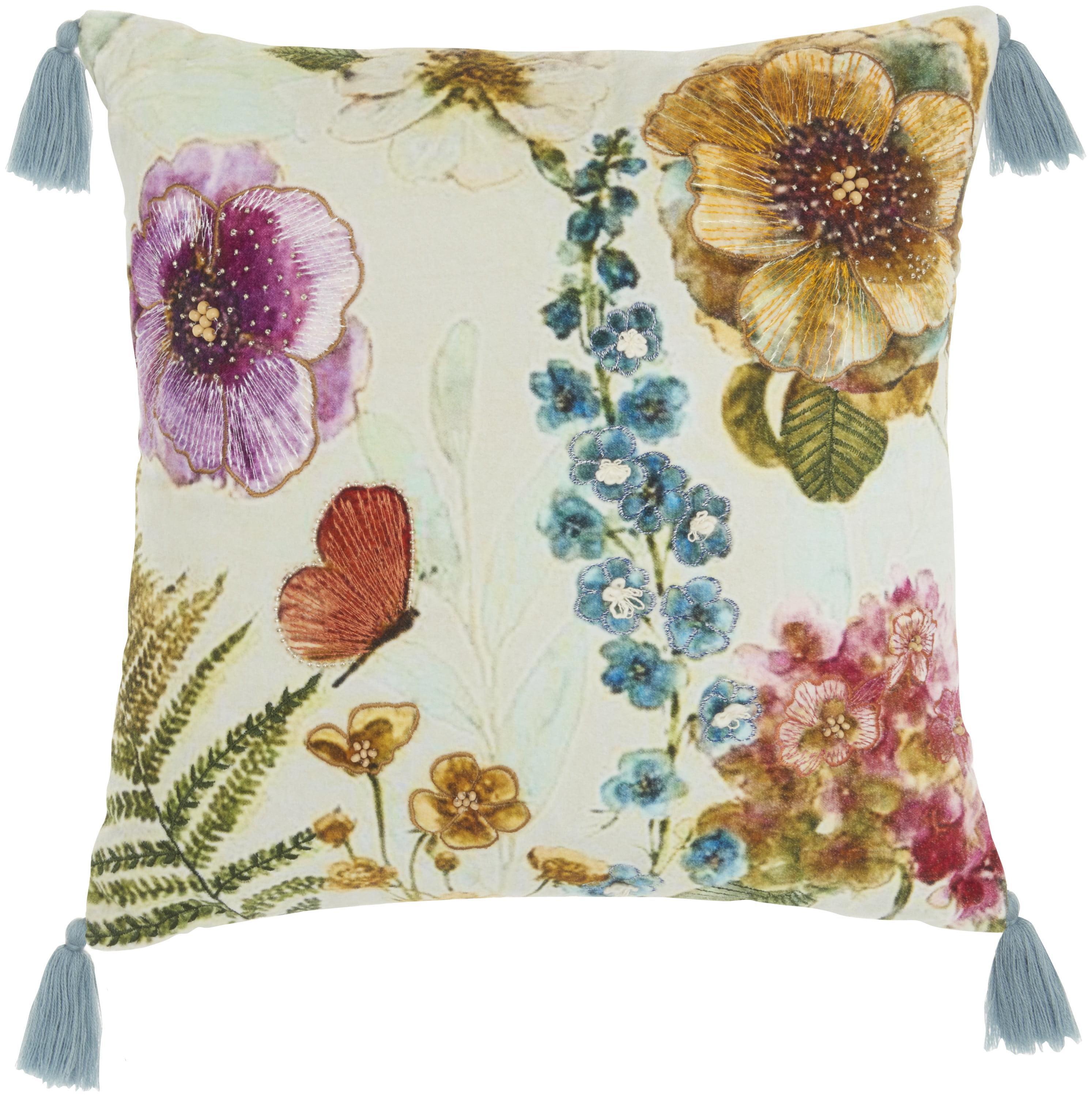 18"x18" Sofia Embellished Floral Garden Square Throw Pillow - Mina Victory: Handmade, Embroidered, Indoor Decor