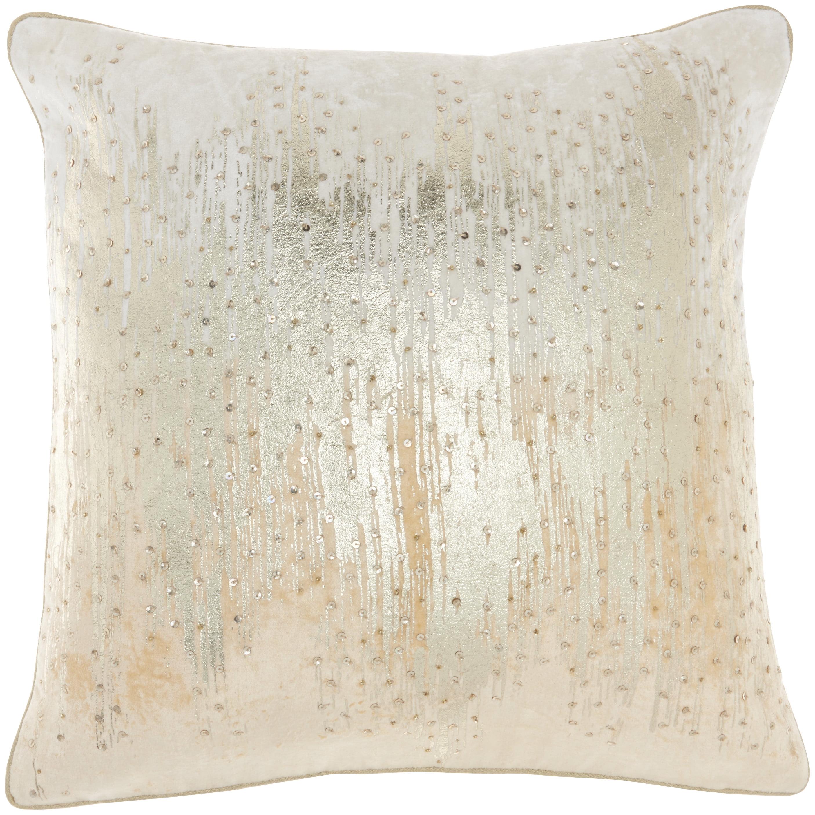 Beige Ombre Embroidered Velvet Square Throw Pillow